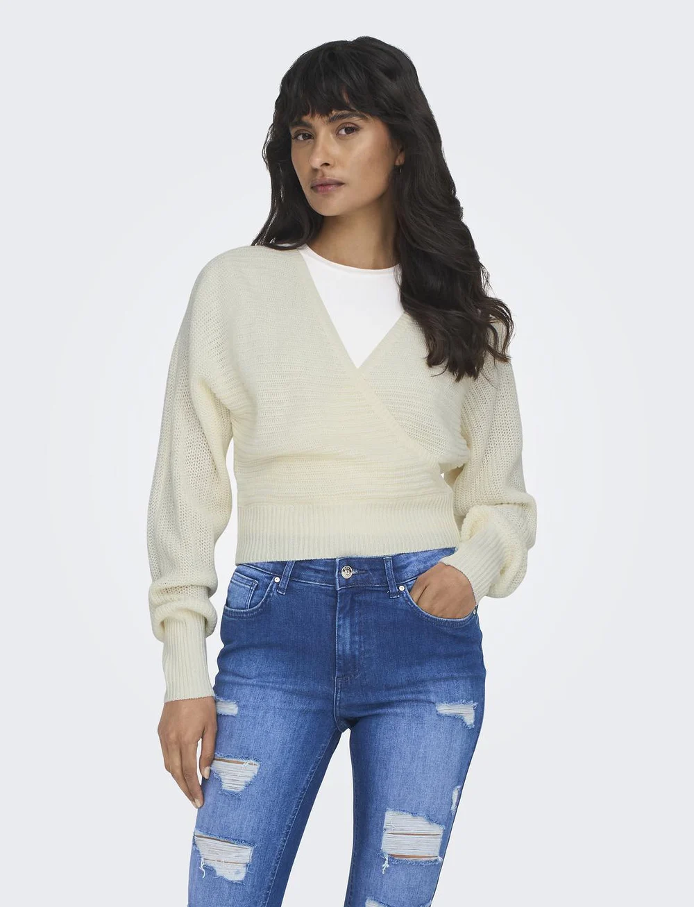 ONLY - ONLELINA LS V-NECK PULLOVER EX KNT - pullover - cloud dancer - 0
