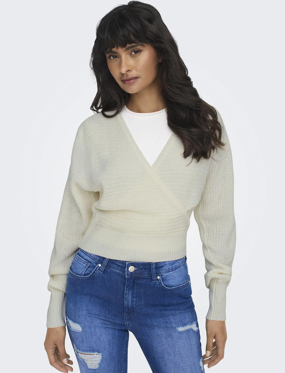 ONLY - ONLELINA LS V-NECK PULLOVER EX KNT - pullover - cloud dancer - 5