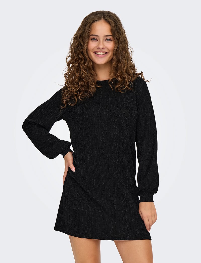 ONLY - ONLCAROL L/S GLITTER BOW DRESS JRS - pidulikud kleidid - black - 0