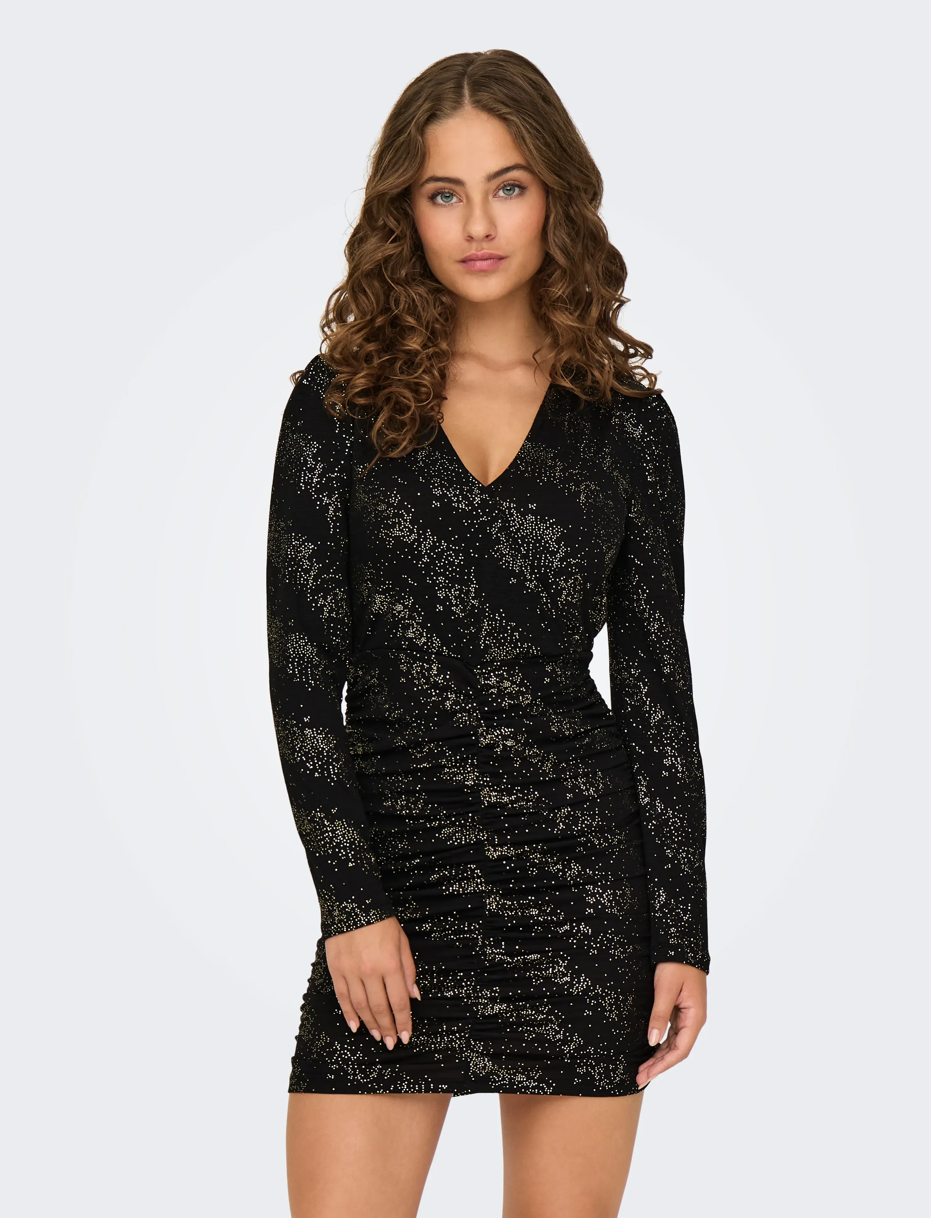 ONLY ONLNEW PELLA L/S WRAP FOIL DRESS JRS - Korta klänningar - BLACK / black