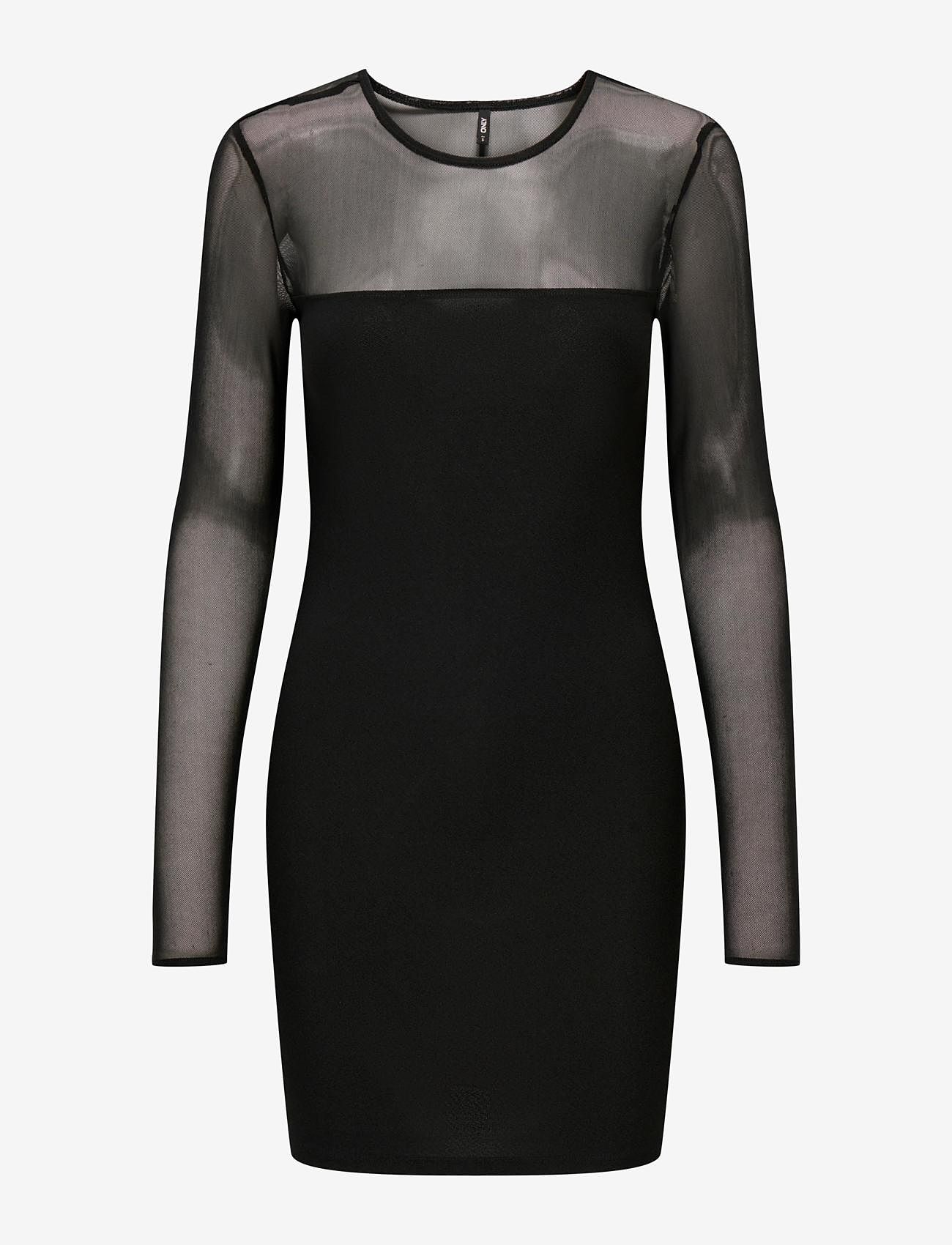 ONLY - ONLSANSA L/S MESH MIX DRESS JRS - festkläder till outletpriser - black - 0