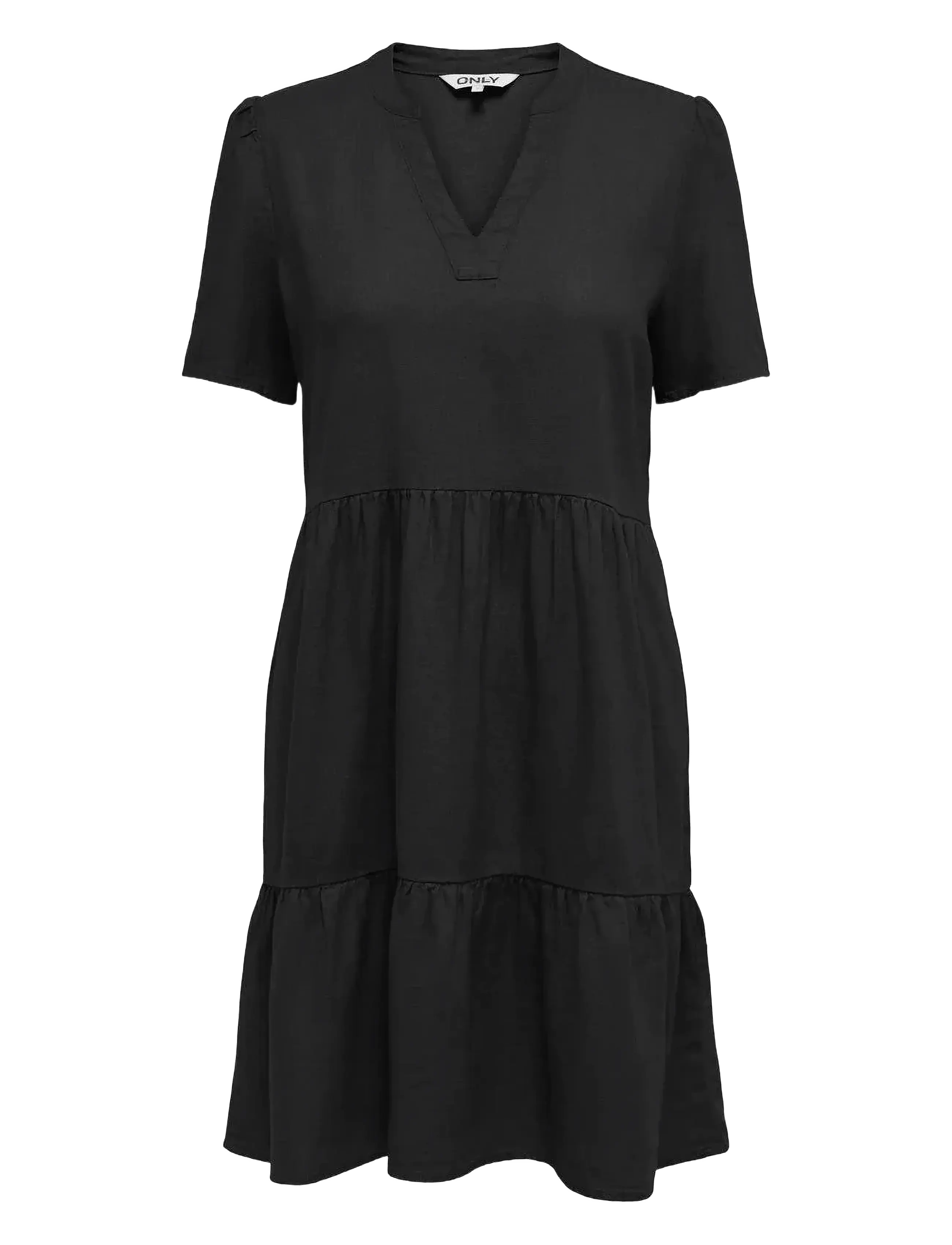 ONLY ONLTIRI-CARO S/S V-NECK LIN DRESS CC PNT - Kleidung - BLACK / black