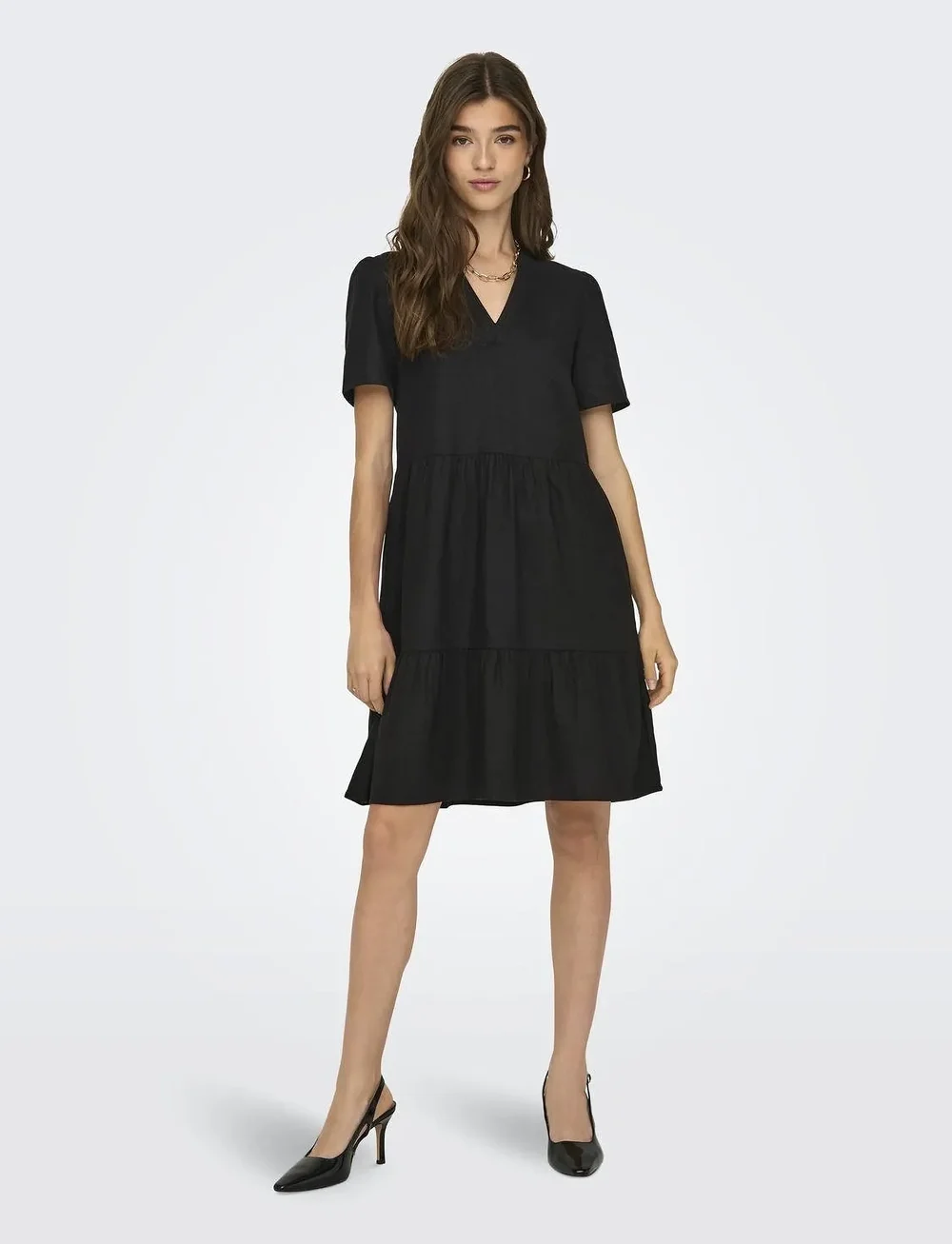 ONLY - ONLTIRI-CARO S/S V-NECK LIN DRESS CC PNT - konfirmationstøj - black - 4