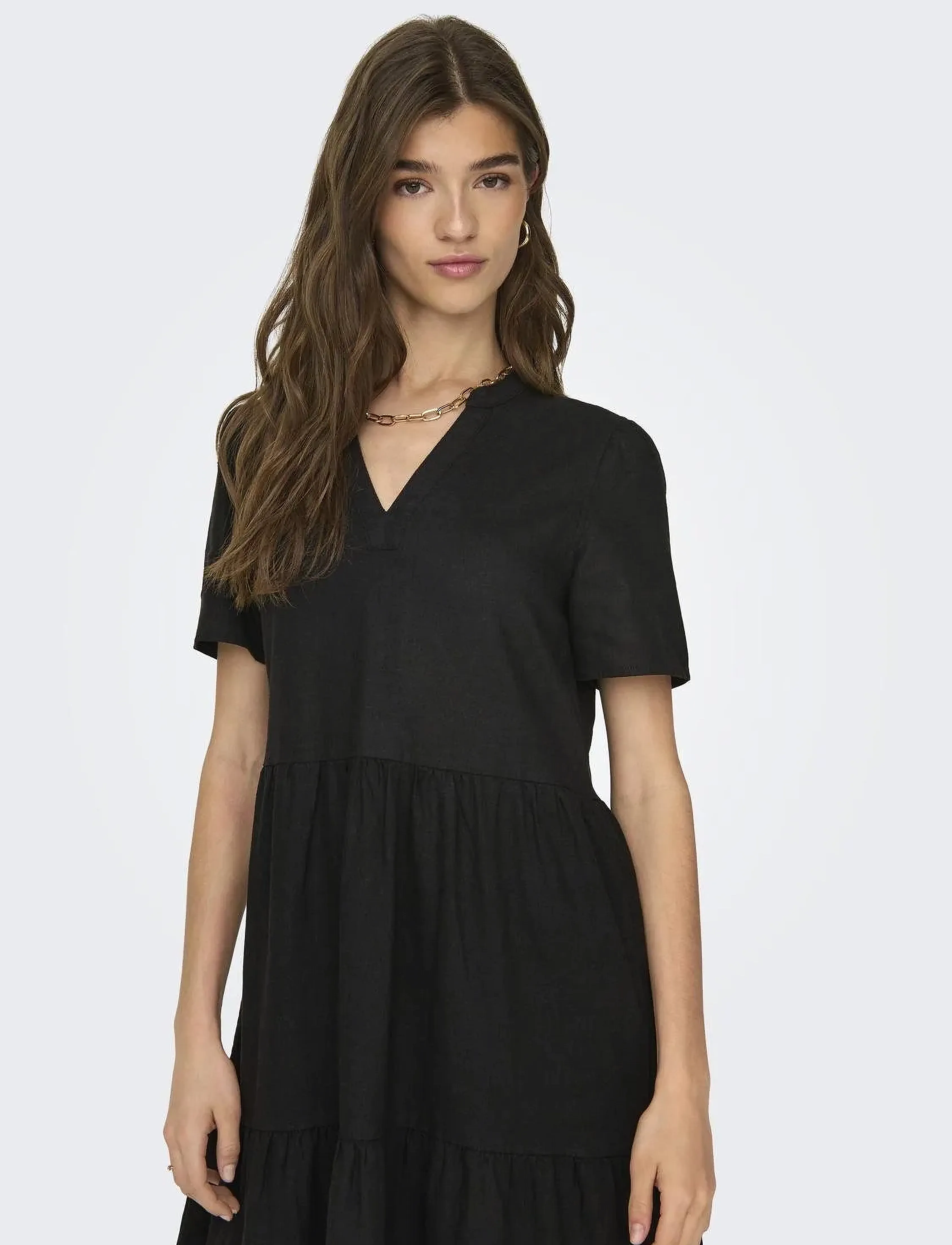 ONLY - ONLTIRI-CARO S/S V-NECK LIN DRESS CC PNT - konfirmation - black - 5