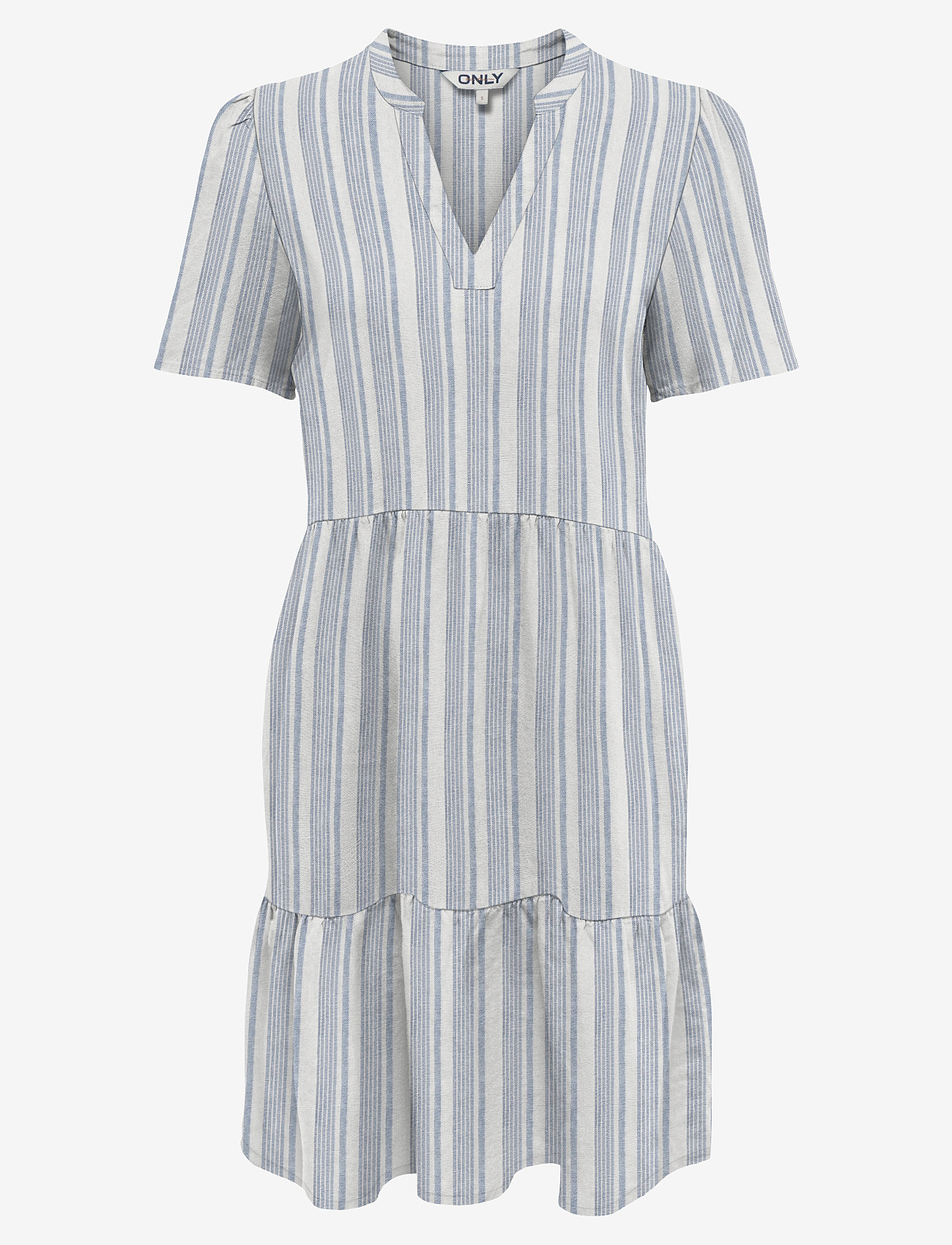 ONLY - ONLTIRI-CARO S/S V-NECK LIN DRESS CC PNT - konfirmation - coronet blue - 0