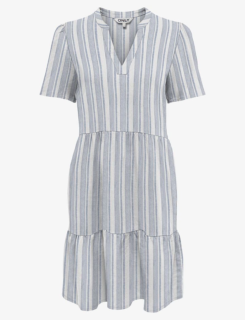 ONLY - ONLTIRI-CARO S/S V-NECK LIN DRESS CC PNT - konfirmation - coronet blue - 0