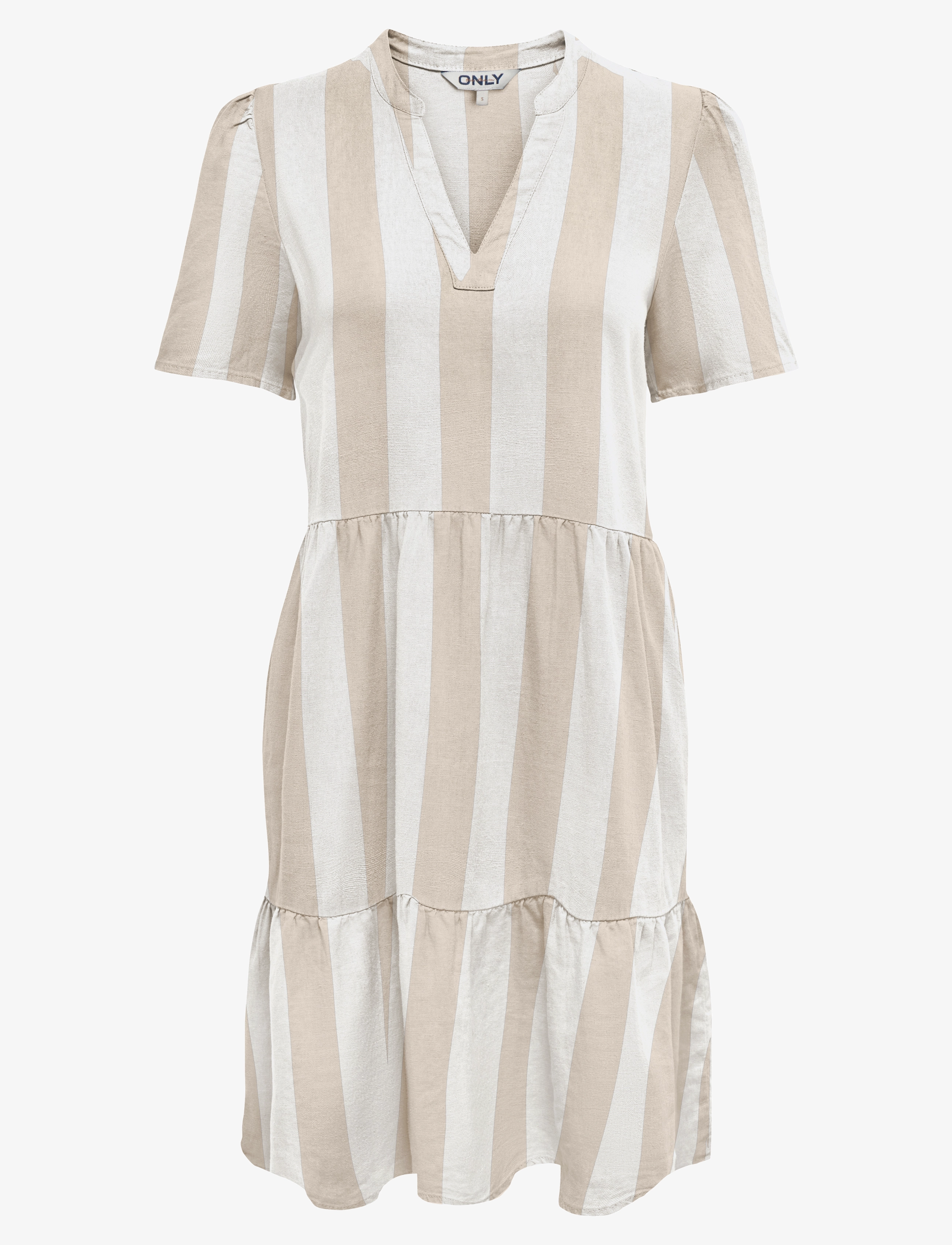 ONLY Onltiri-Caro S/S V-Ausschnitt Lin Kleid Cc Pnt Beige - XS - Damen