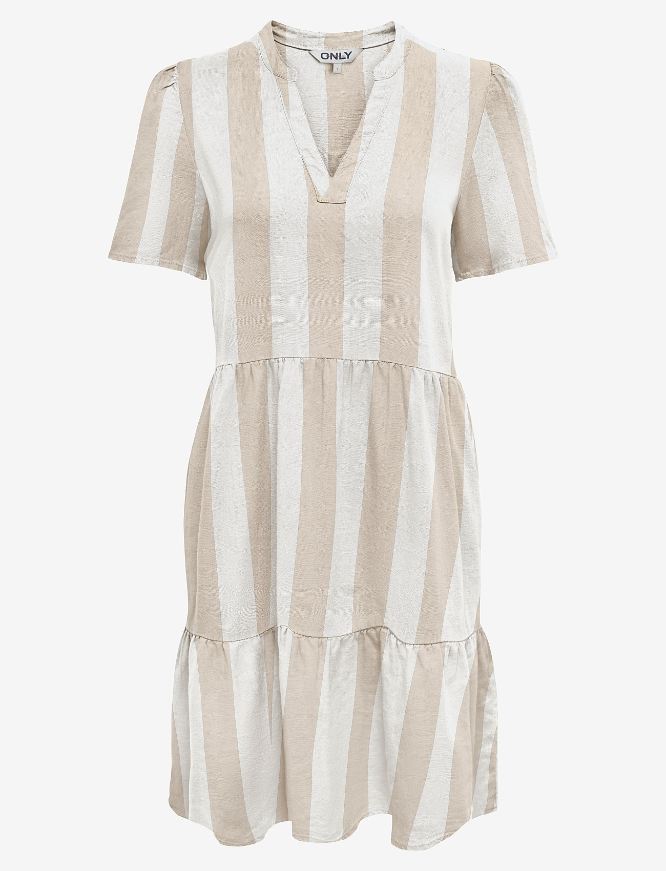 ONLY - ONLTIRI-CARO S/S V-NECK LIN DRESS CC PNT - korta klänningar - humus - 1