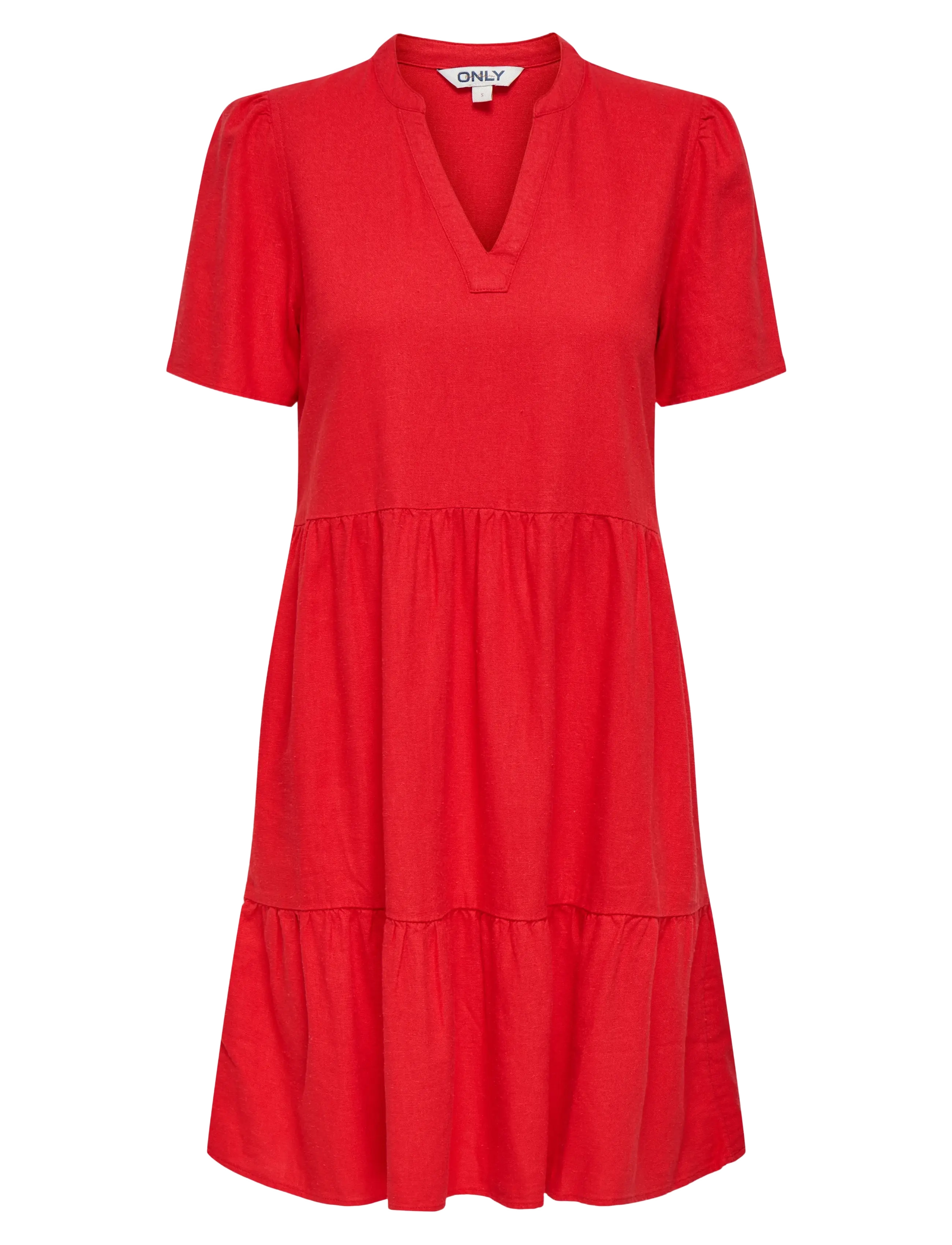 ONLY Onltiri-Caro S/S V-Ausschnitt Lin Kleid Cc Pnt Rot - XS - Damen