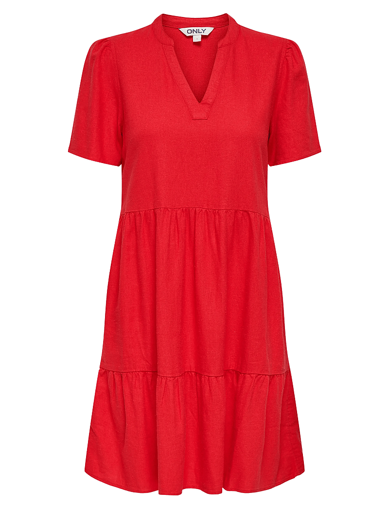 ONLY - ONLTIRI-CARO S/S V-NECK LIN DRESS CC PNT - konfirmatsioon - mars red - 1