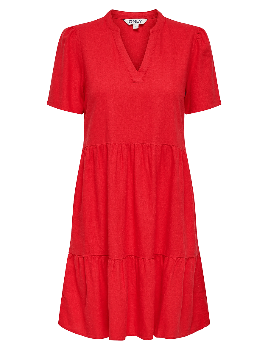 ONLY - ONLTIRI-CARO S/S V-NECK LIN DRESS CC PNT - konfirmation - mars red - 1