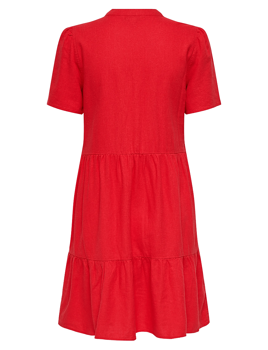 ONLY - ONLTIRI-CARO S/S V-NECK LIN DRESS CC PNT - konfirmation - mars red - 2