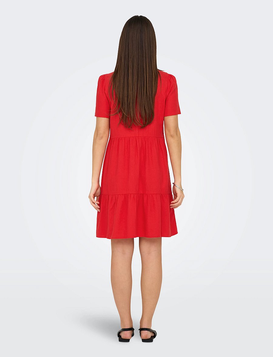 ONLY - ONLTIRI-CARO S/S V-NECK LIN DRESS CC PNT - konfirmation - mars red - 3