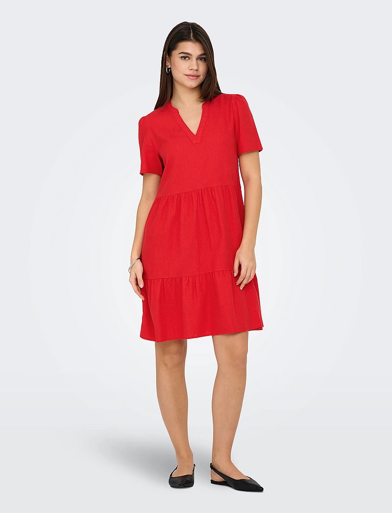 ONLY - ONLTIRI-CARO S/S V-NECK LIN DRESS CC PNT - konfirmatsioon - mars red - 4