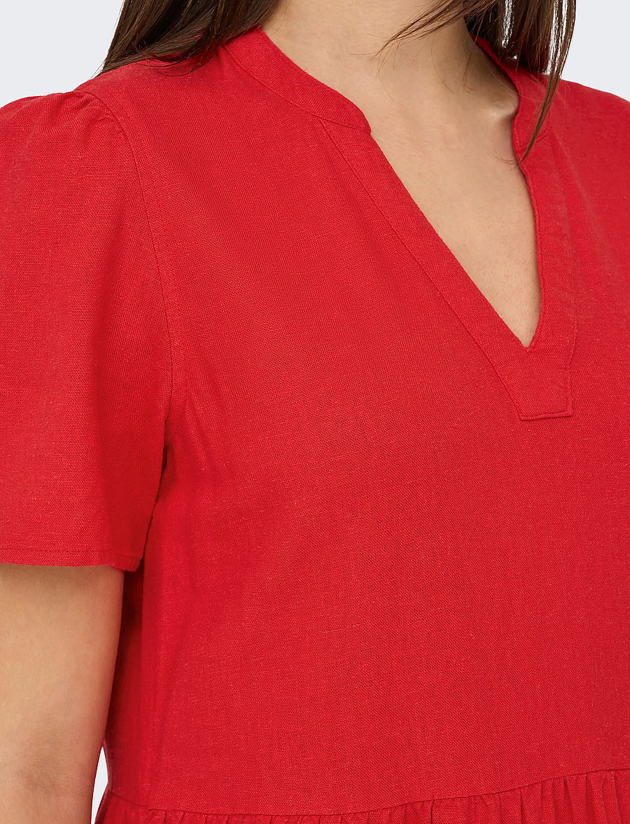 ONLY - ONLTIRI-CARO S/S V-NECK LIN DRESS CC PNT - konfirmation - mars red - 5