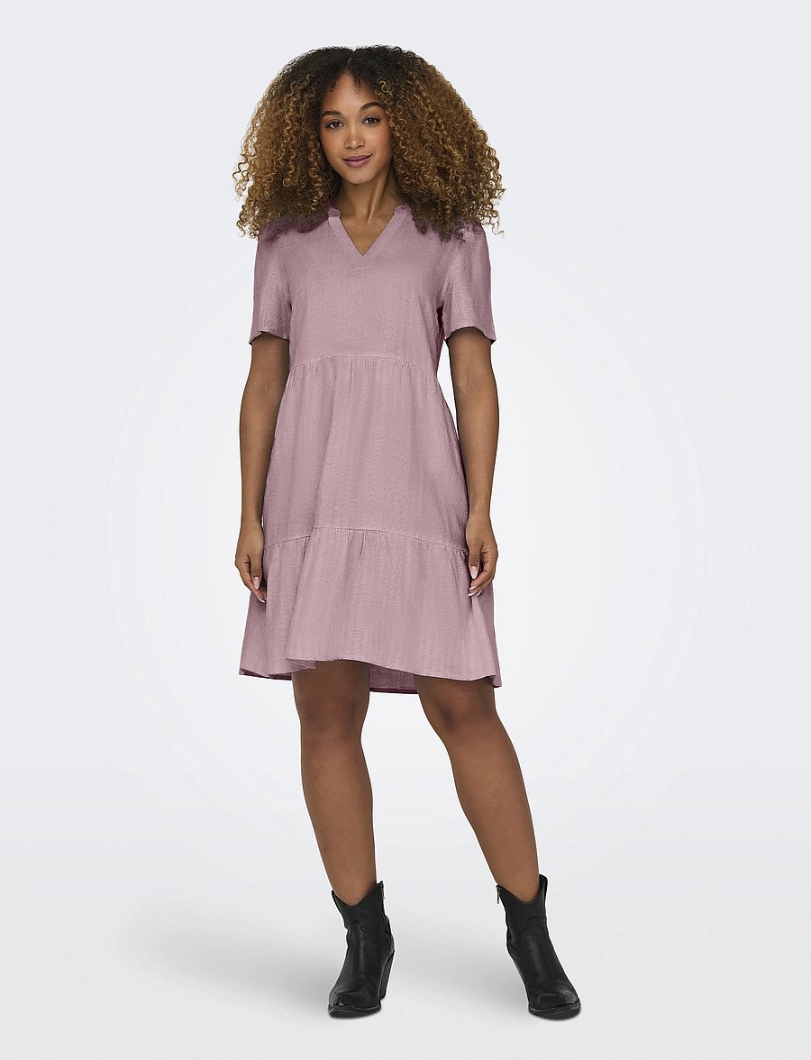ONLY - ONLTIRI-CARO S/S V-NECK LIN DRESS CC PNT - konfirmation - violet ice - 0