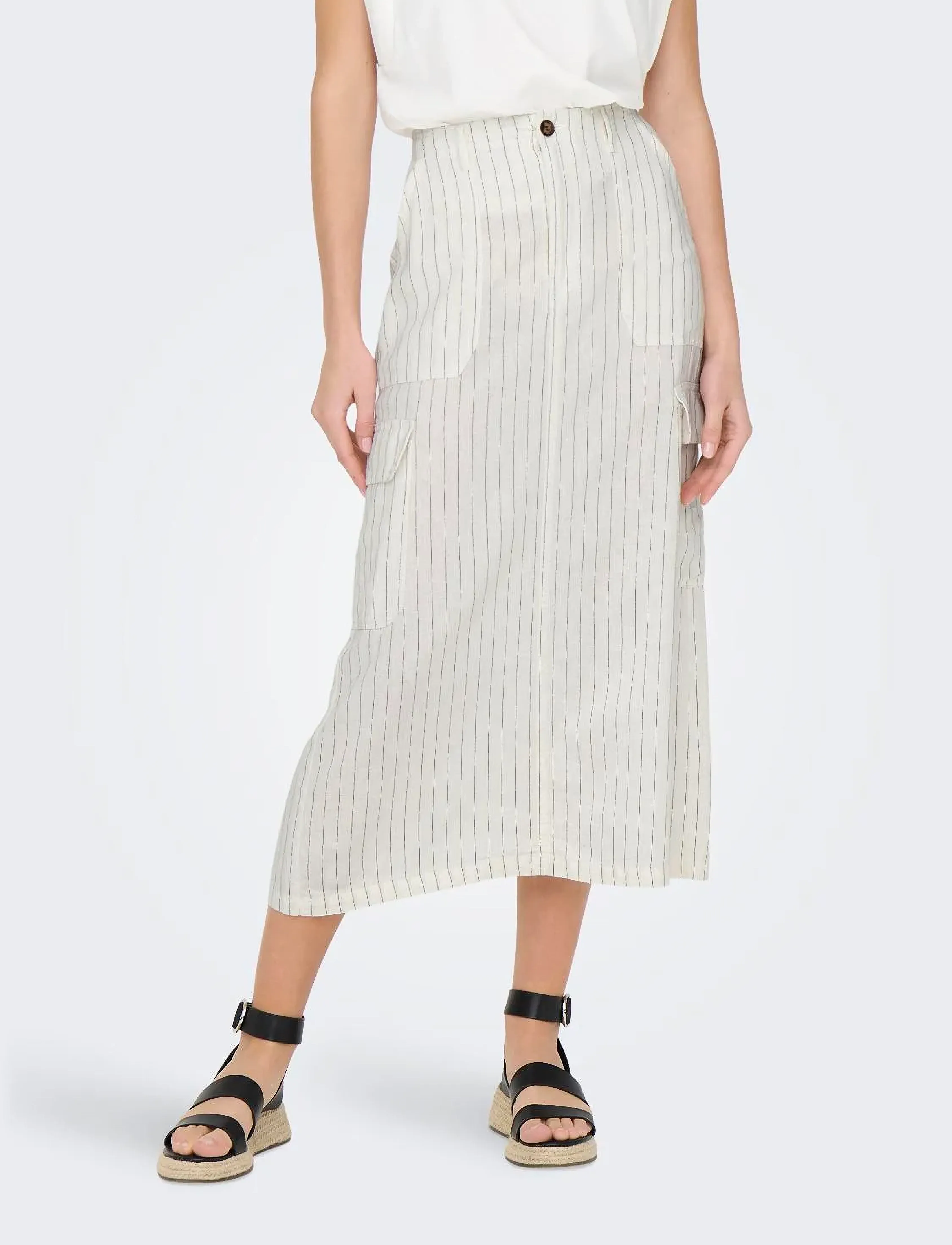 ONLY Onlmalfy-Caro Linen Long Skirt Pnt, Kvinder, Lang Cargo Nederdel, Hvid, Str: S