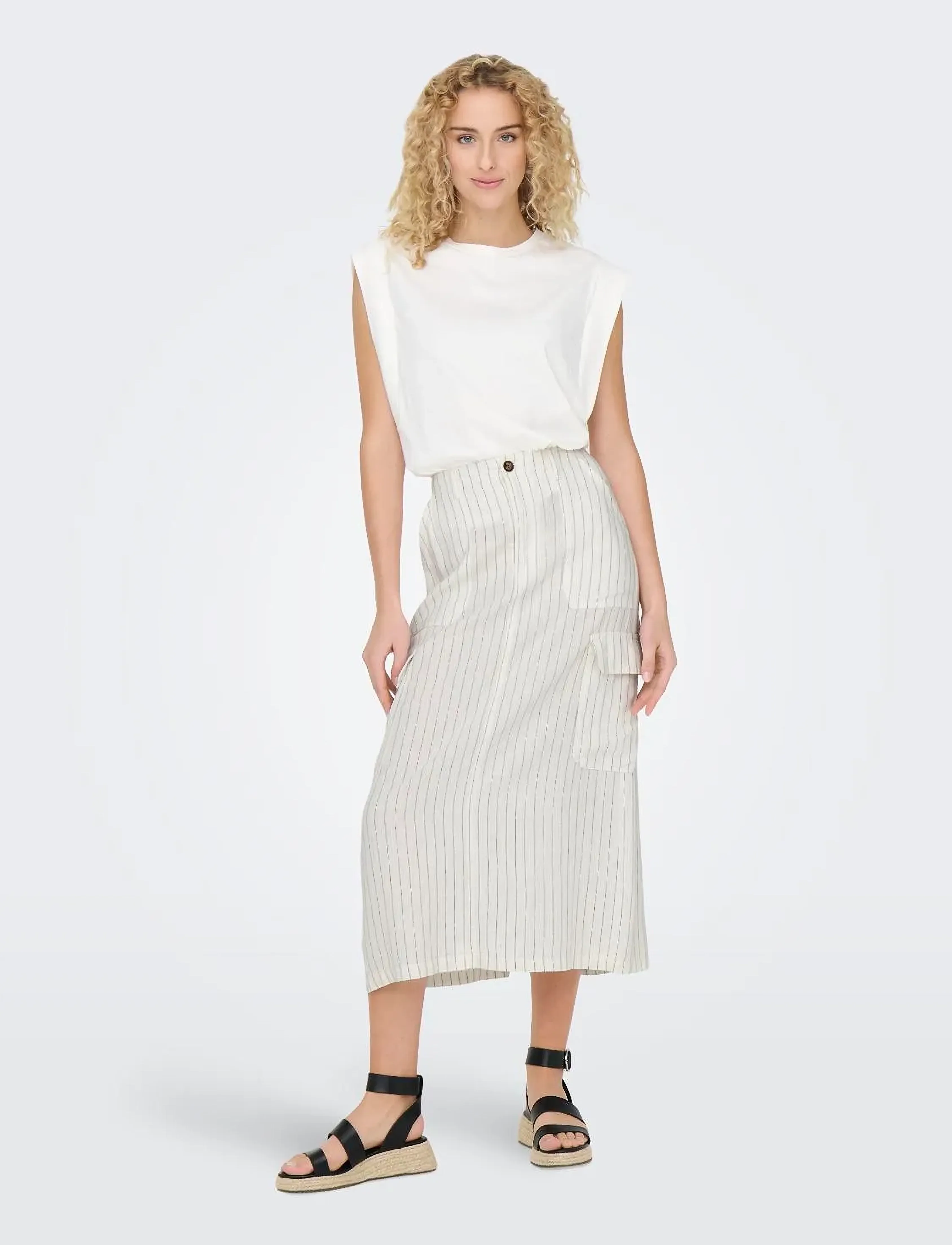 ONLY - ONLMALFY-CARO LINEN LONG SKIRT PNT - maxi nederdele - cloud dancer - 4