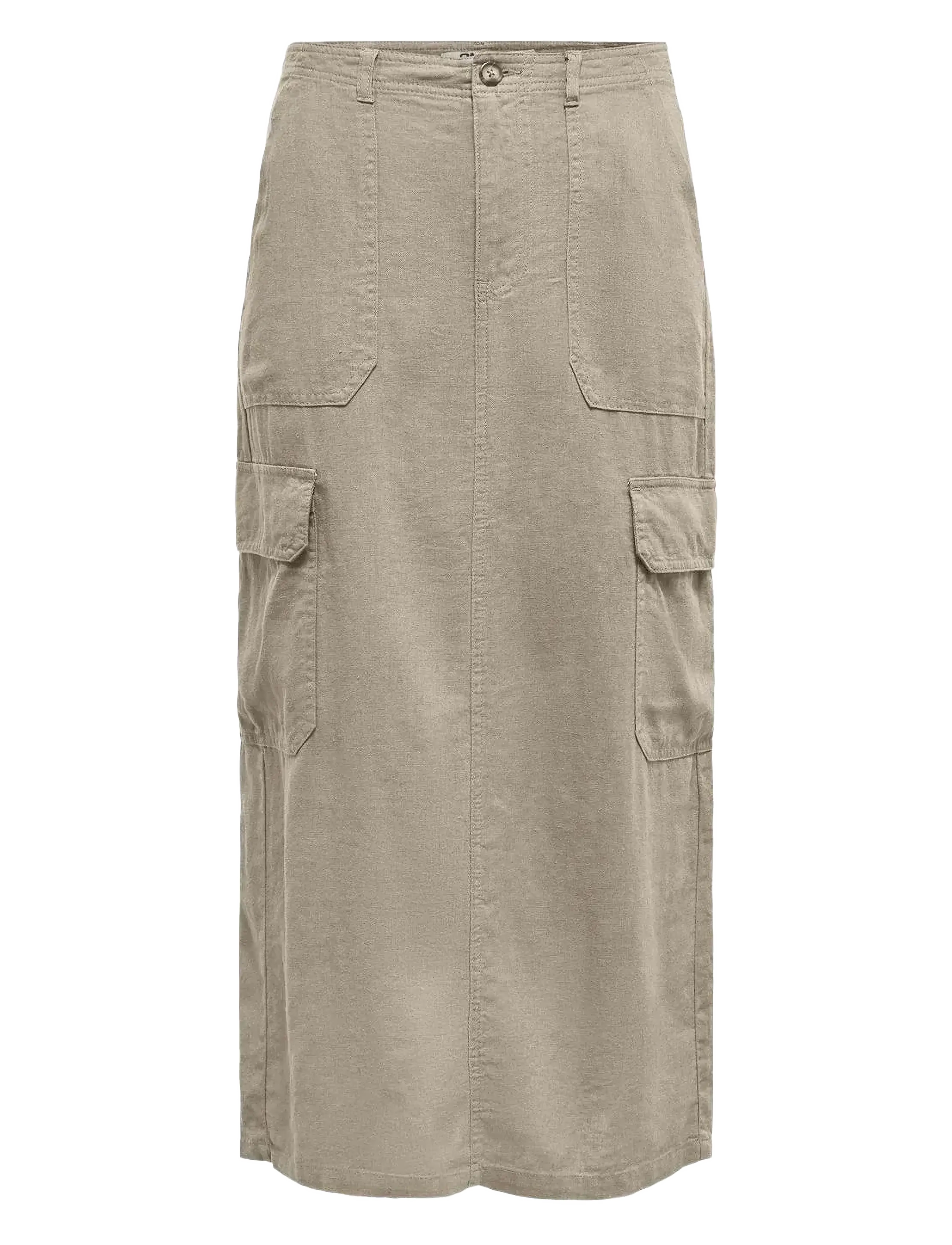 ONLY Onlmalfy-Caro Linen Long Rock Pnt Beige - XS - Damen