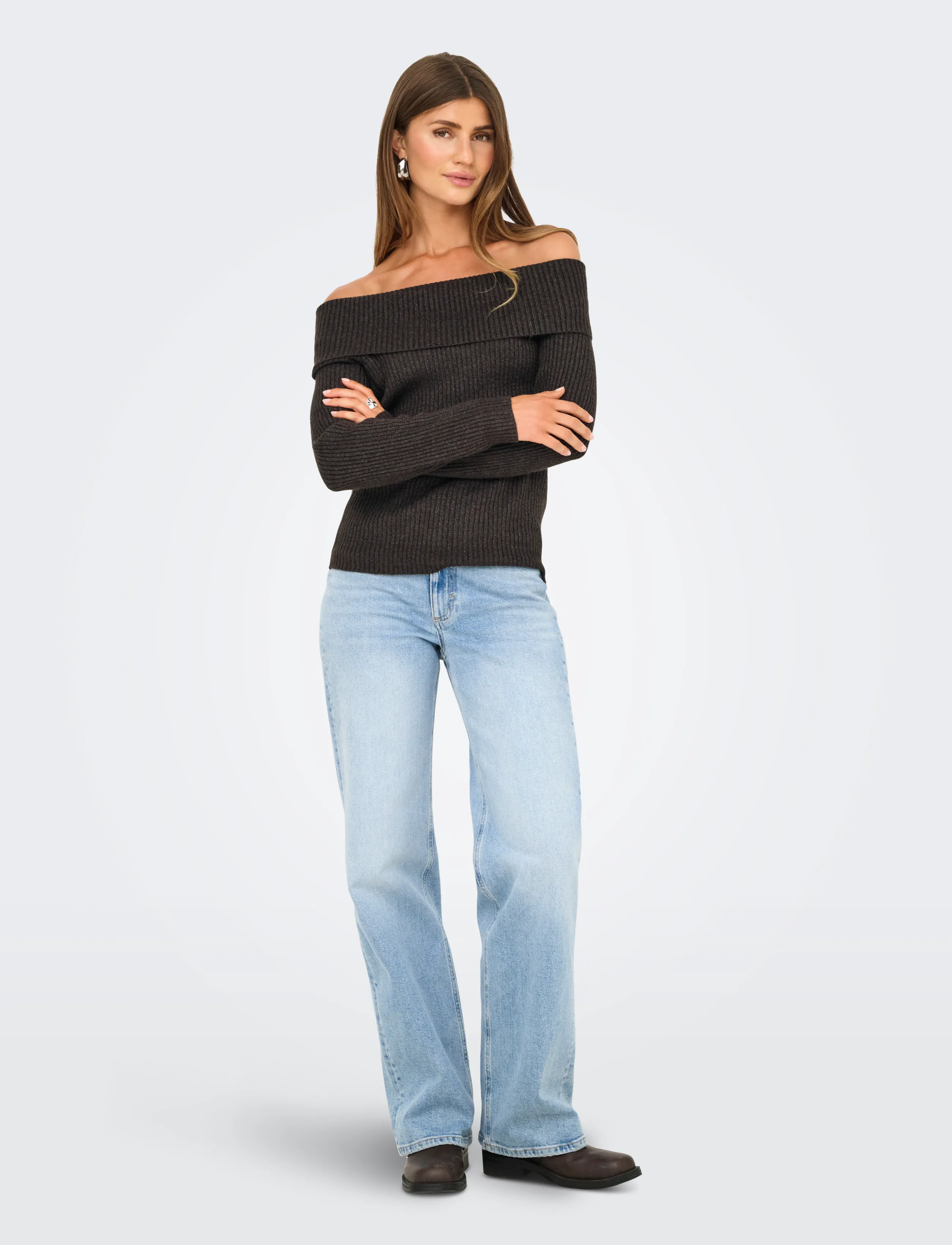 ONLY - ONLKATIA LS OFF SHOULDER KNT NOOS - pullover - chocolate torte - 4