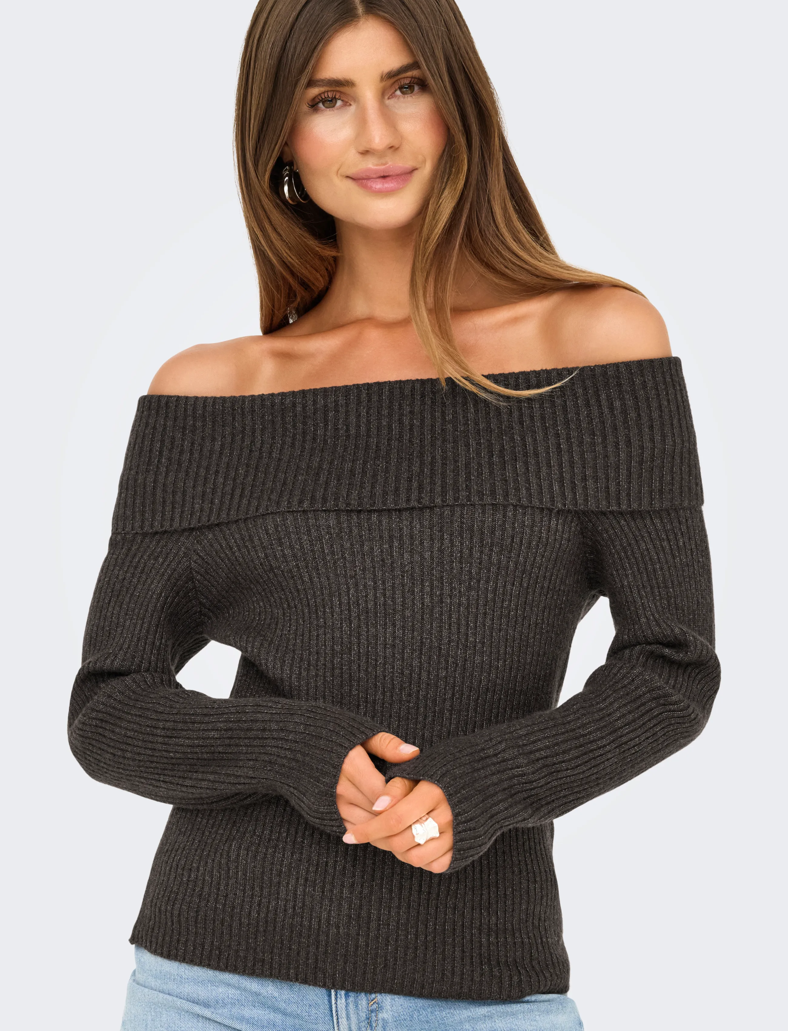 ONLY ONLKATIA LS OFF SHOULDER KNT NOOS - Geburtstag - CHOCOLATE TORTE / brown