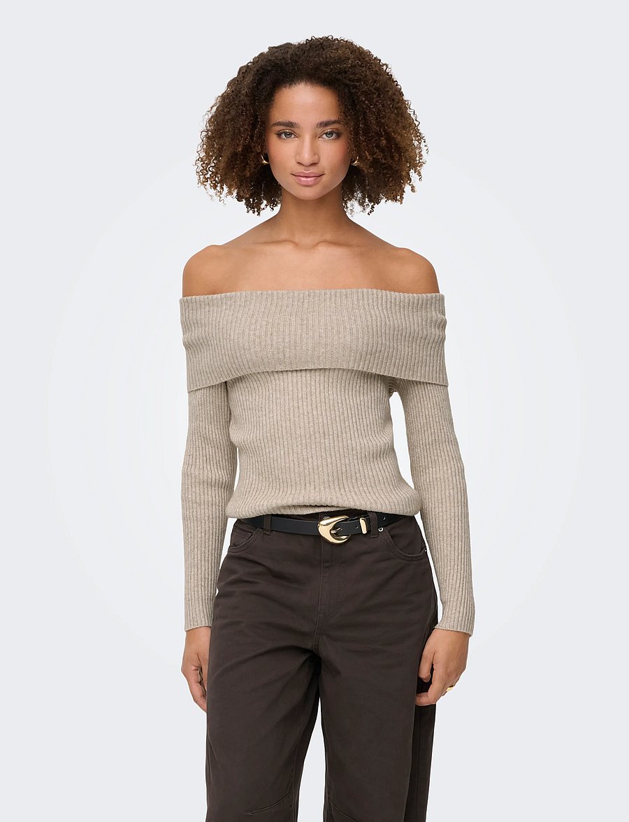 ONLY - ONLKATIA LS OFF SHOULDER KNT NOOS - kampsunid - mocha meringue - 0
