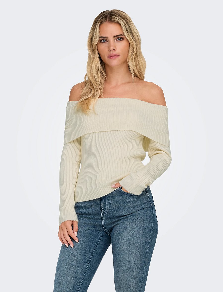ONLY - ONLKATIA LS OFF SHOULDER KNT NOOS - stickade tröjor - whitecap gray - 0