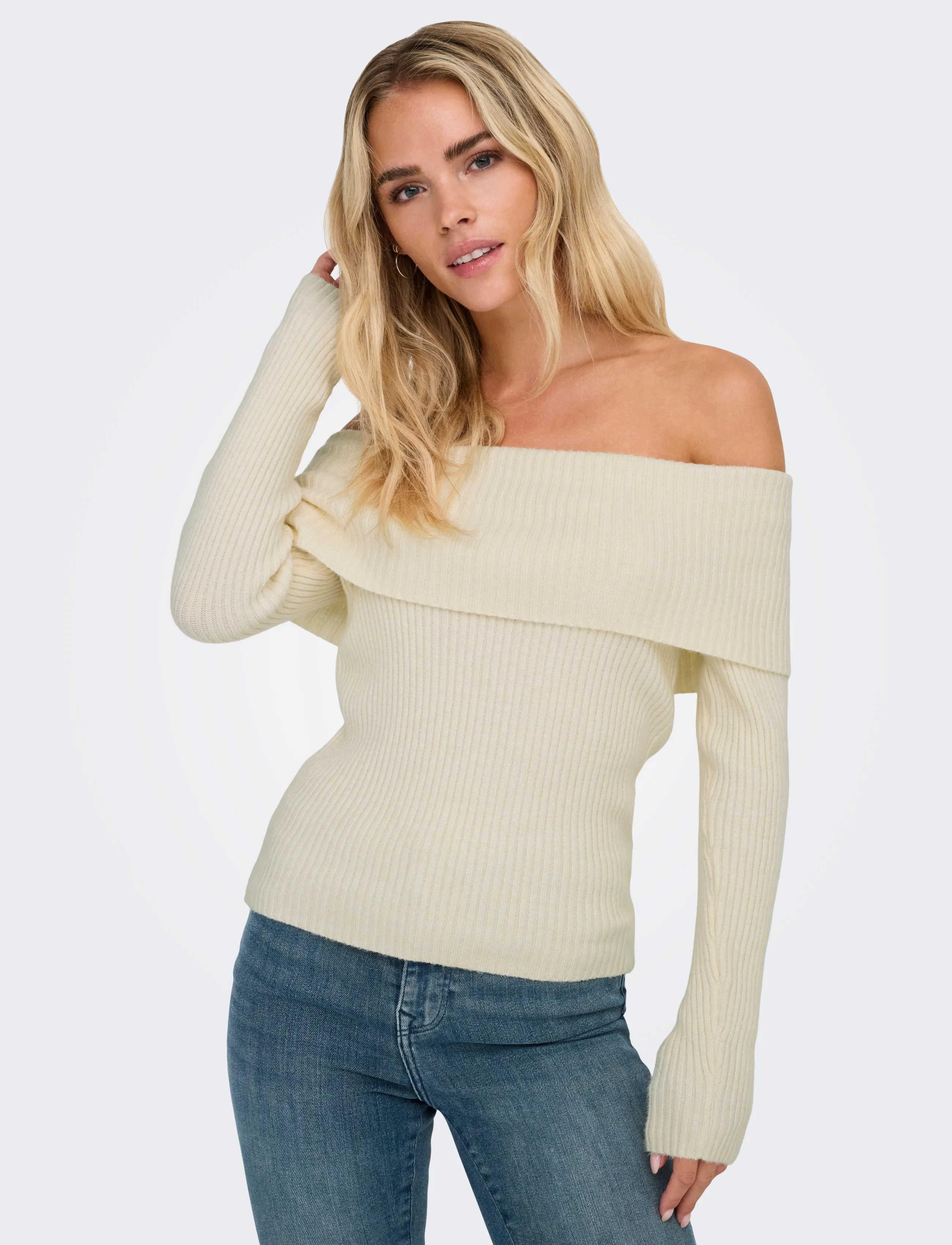 ONLY - ONLKATIA LS OFF SHOULDER KNT NOOS - stickade tröjor - whitecap gray - 5