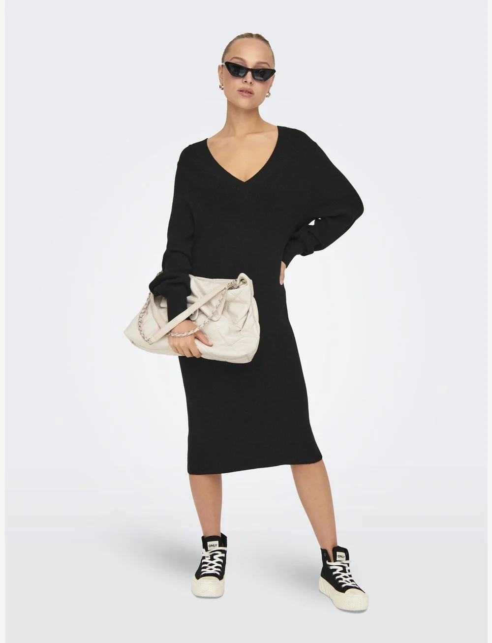 ONLY - ONLKATIA LS V-NECK DRESS NCA KNT - neulemekot - black - 0