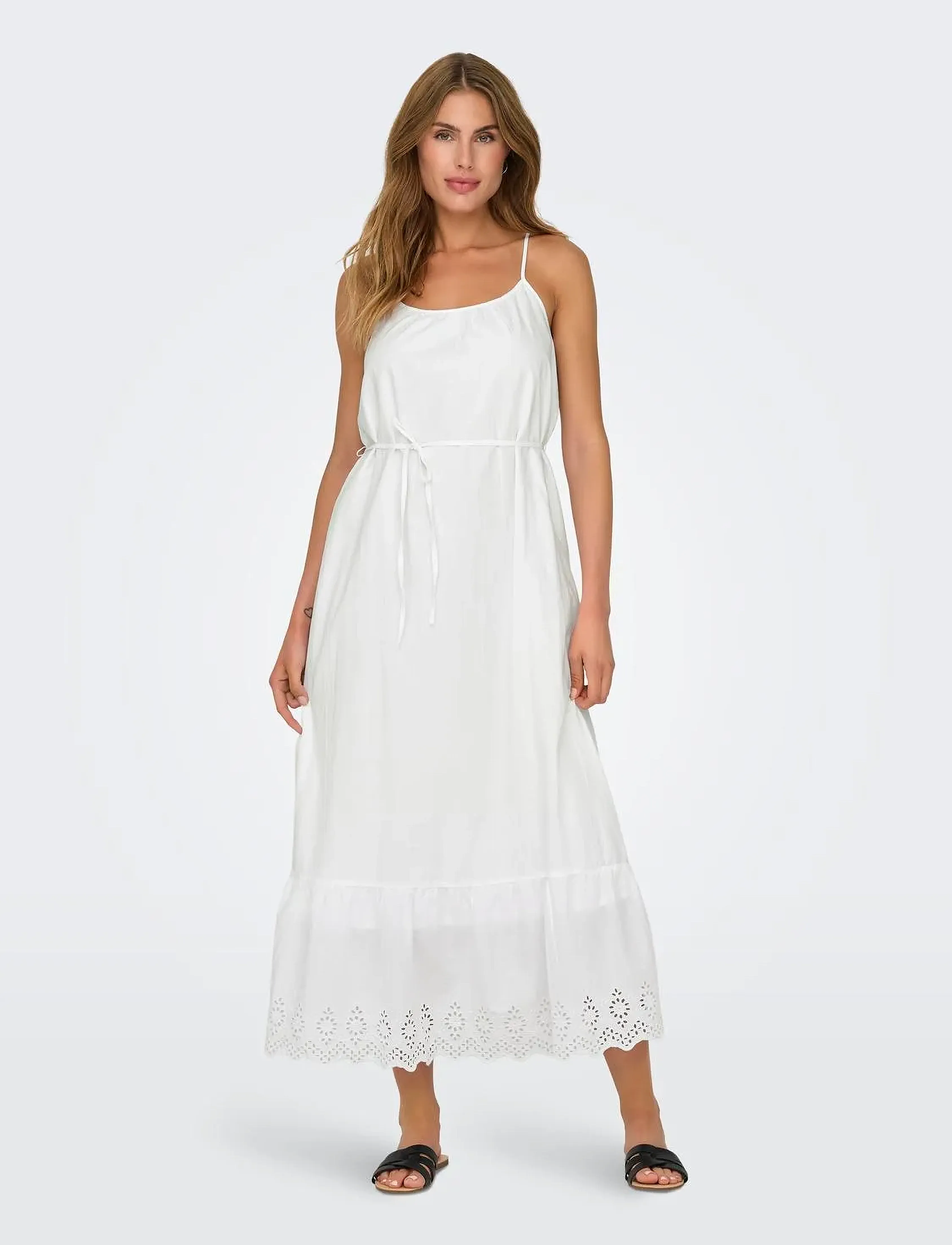 ONLY - ONLLOU LIFE EMB STRAP ANKEL DRESS PTM - summer dresses - bright white - 4