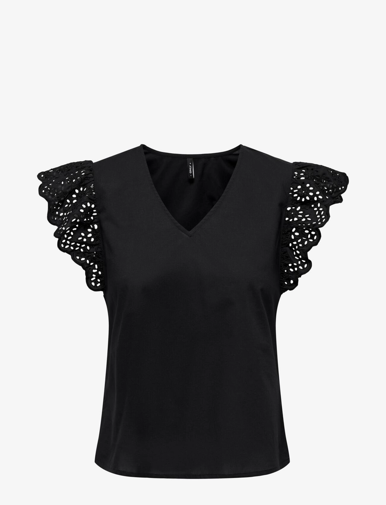 ONLY ONLLOU LIFE EMB S/S FRILL TOP WVN - Bluser - BLACK / black