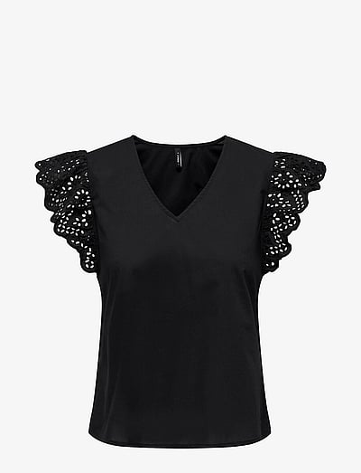 Onllou Life Emb S/S Frill Top Wvn - æRmeløSe Bluser