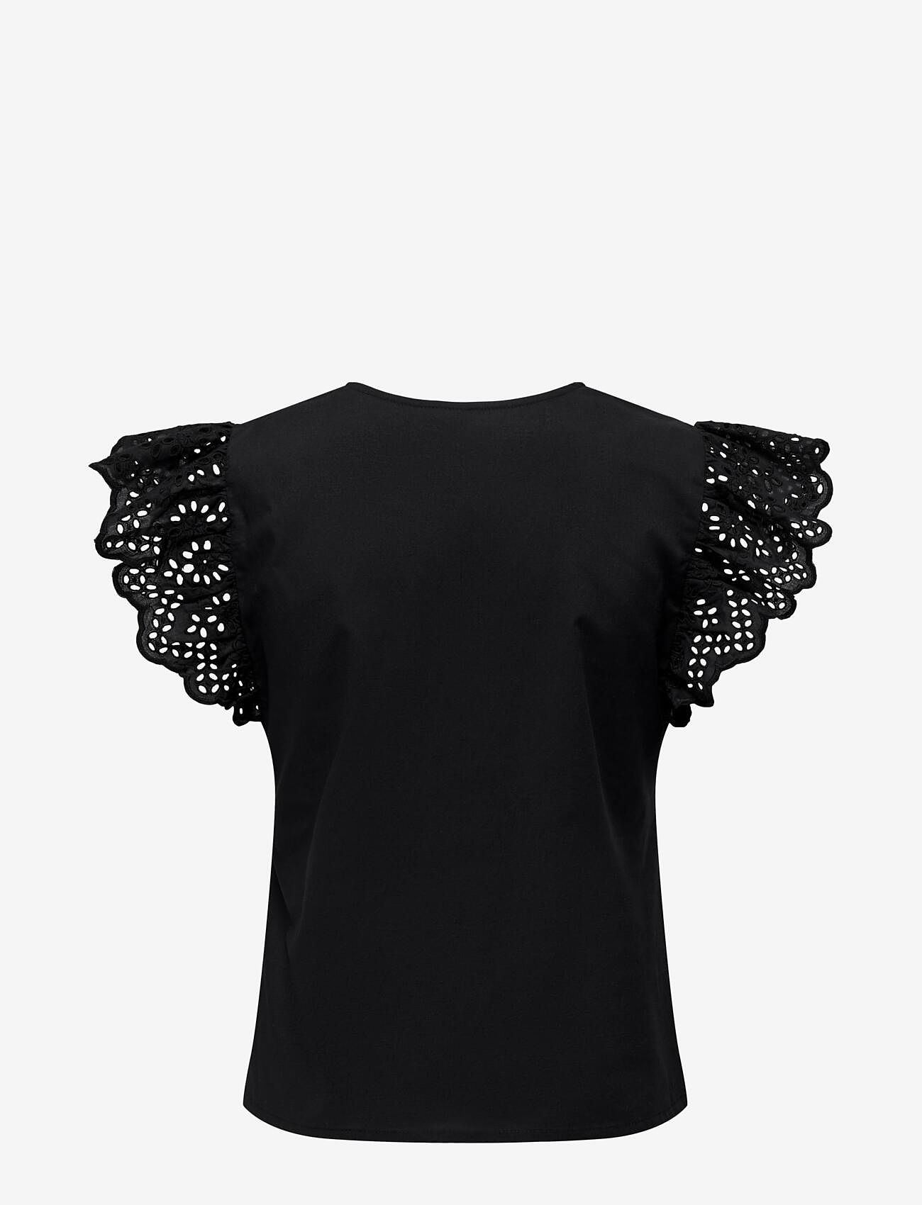ONLY - ONLLOU LIFE EMB S/S FRILL TOP WVN - Ärmlösa blusar - black - 2