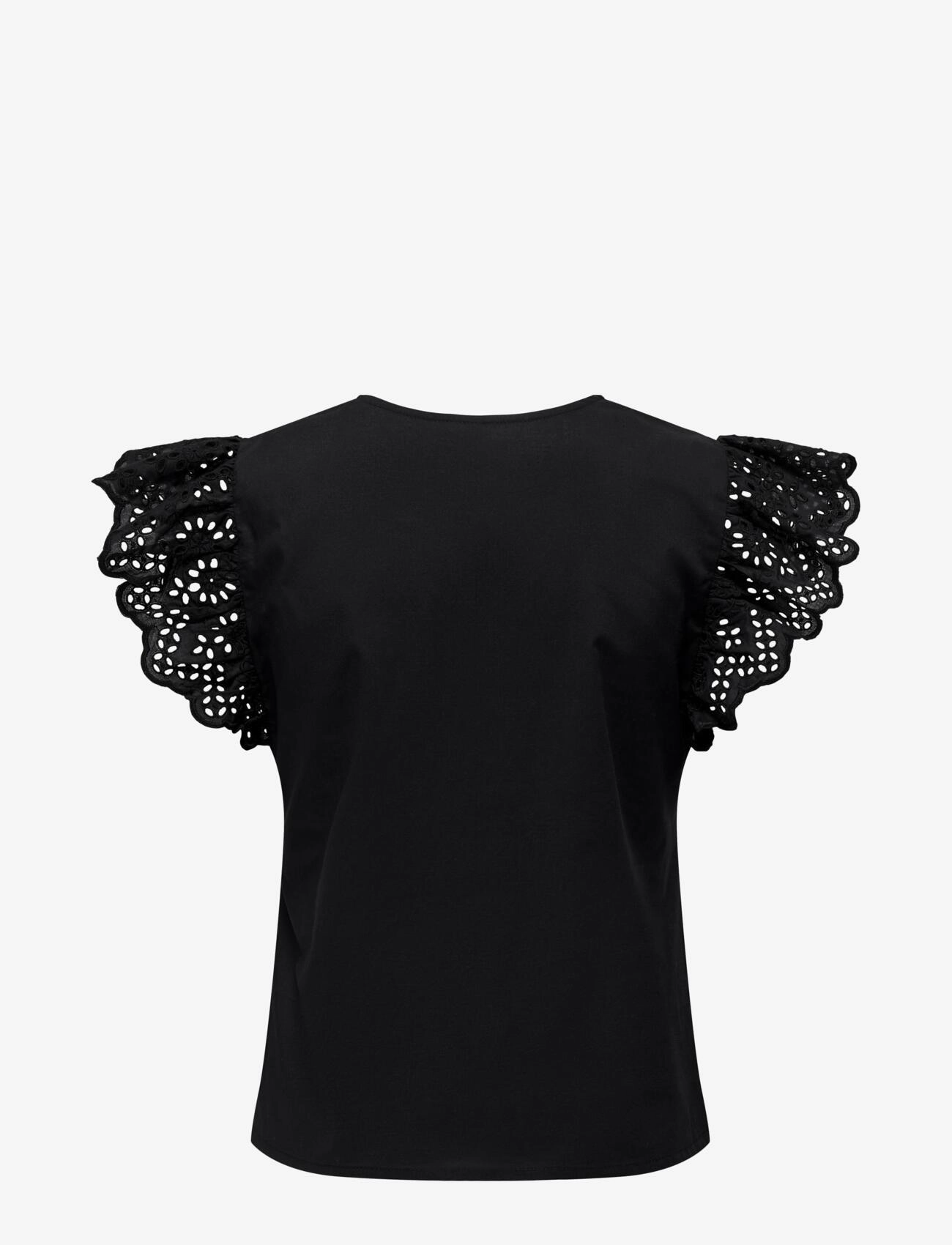 ONLY - ONLLOU LIFE EMB S/S FRILL TOP WVN - sleeveless blouses - black - 2