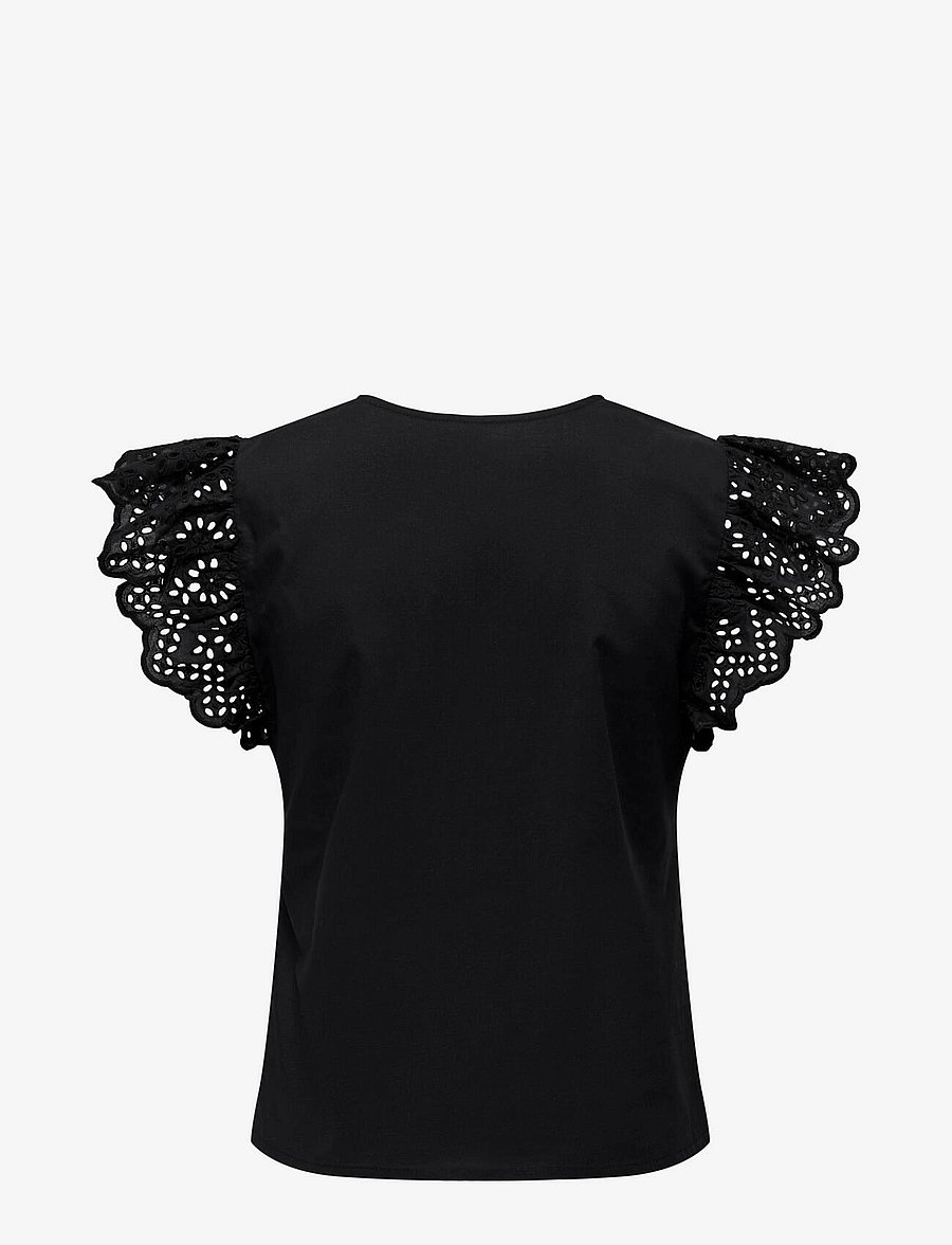 ONLY - ONLLOU LIFE EMB S/S FRILL TOP WVN - Ærmeløse bluser - black - 2