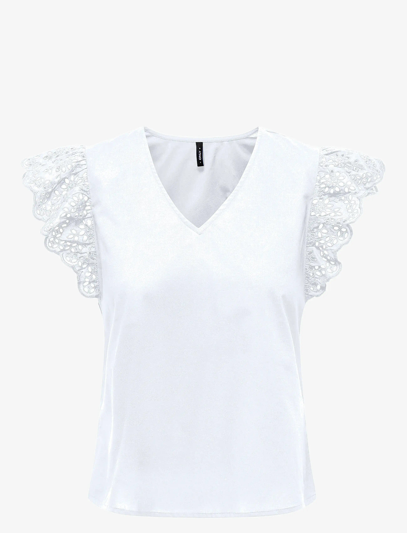 ONLY - ONLLOU LIFE EMB S/S FRILL TOP WVN - sleeveless blouses - bright white - 1