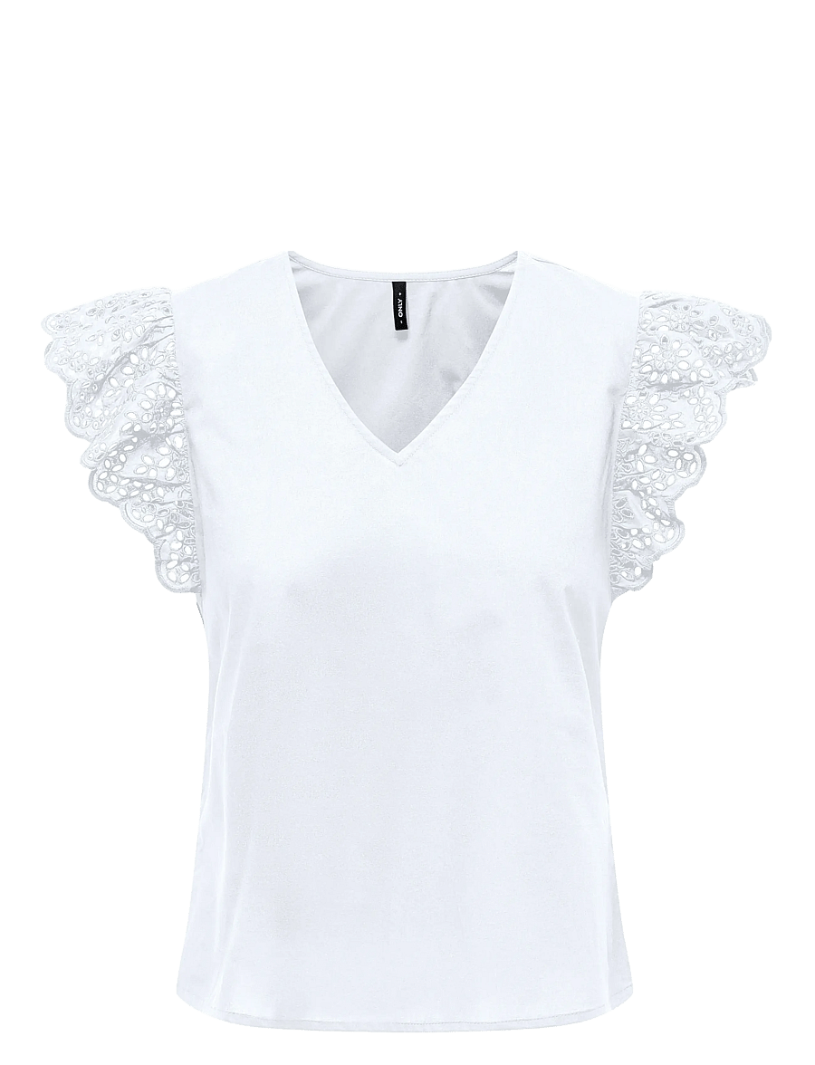 ONLY - ONLLOU LIFE EMB S/S FRILL TOP WVN - Ærmeløse bluser - bright white - 1