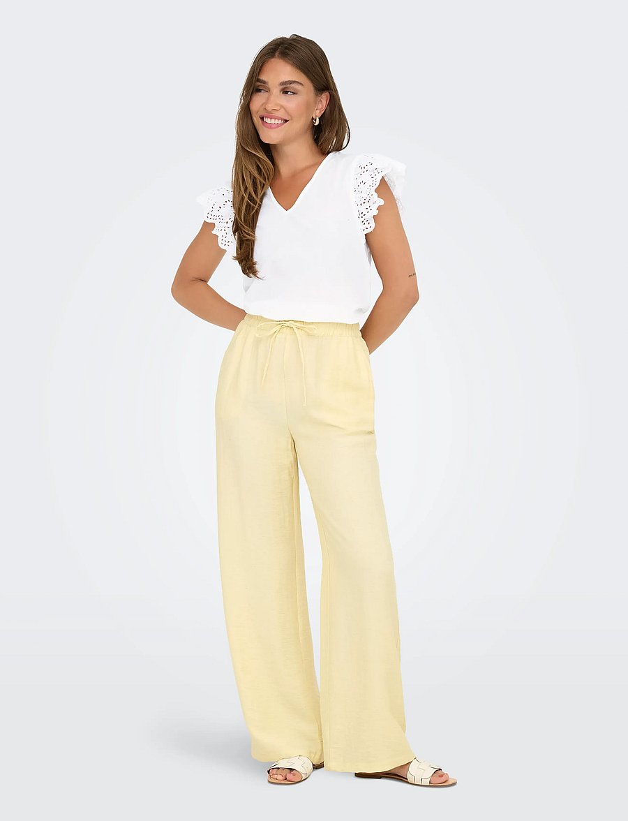 ONLY - ONLLOU LIFE EMB S/S FRILL TOP WVN - Ærmeløse bluser - bright white - 4