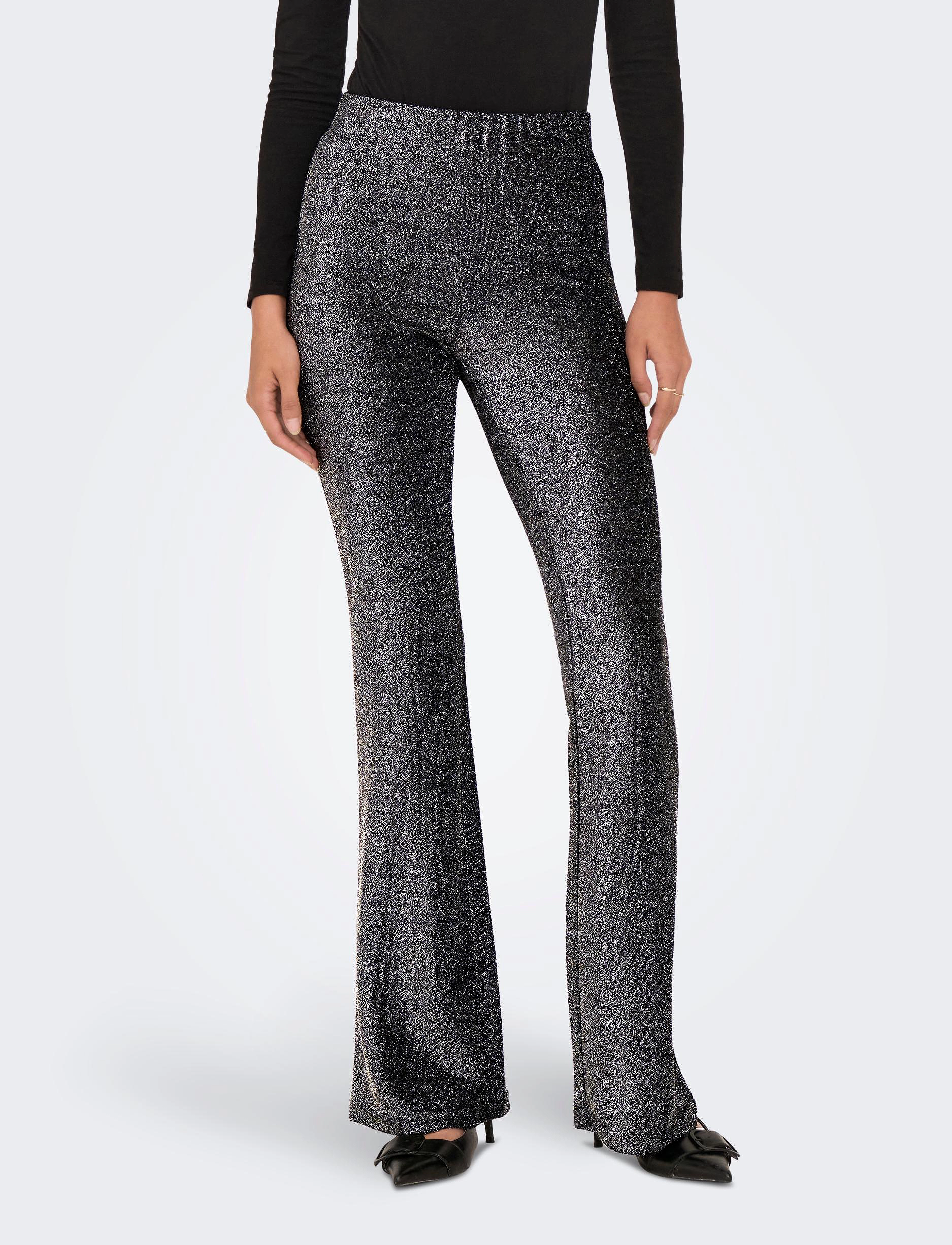 ONLY ONLRICH GLITTER FLARED PANT CS JRS - Bukser - SILVER METALLIC / black