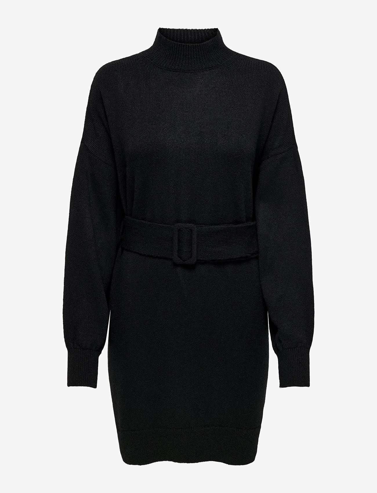 ONLY - ONLBELLA LS BELT DRESS EX KNT - stickade klänningar - black - 0