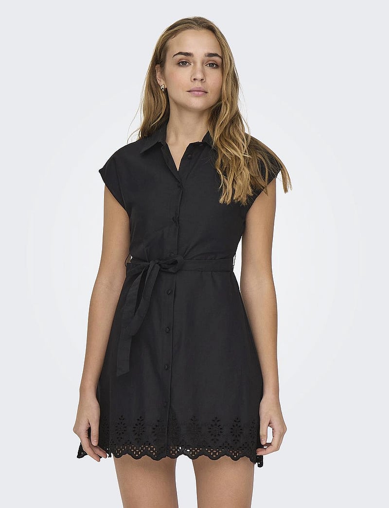 ONLY - ONLLOU LIFE EMB S/S SHIRT DRESS PTM - hemdkleider - black - 0