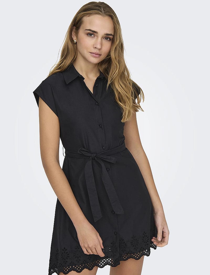 ONLY - ONLLOU LIFE EMB S/S SHIRT DRESS PTM - hemdkleider - black - 4