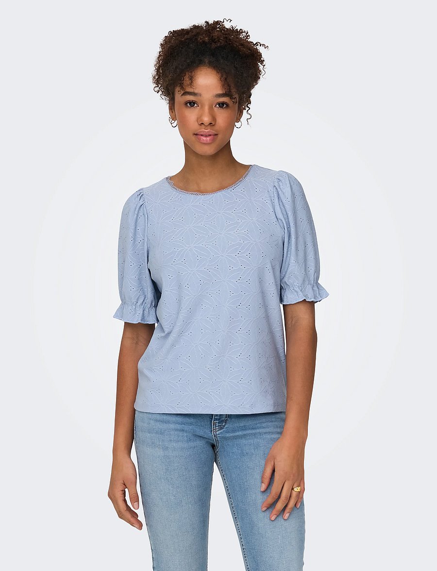 ONLY - ONLNEW SMILLA S/S PUFF TOP JRS - blouses met korte mouwen - soft chambray - 0