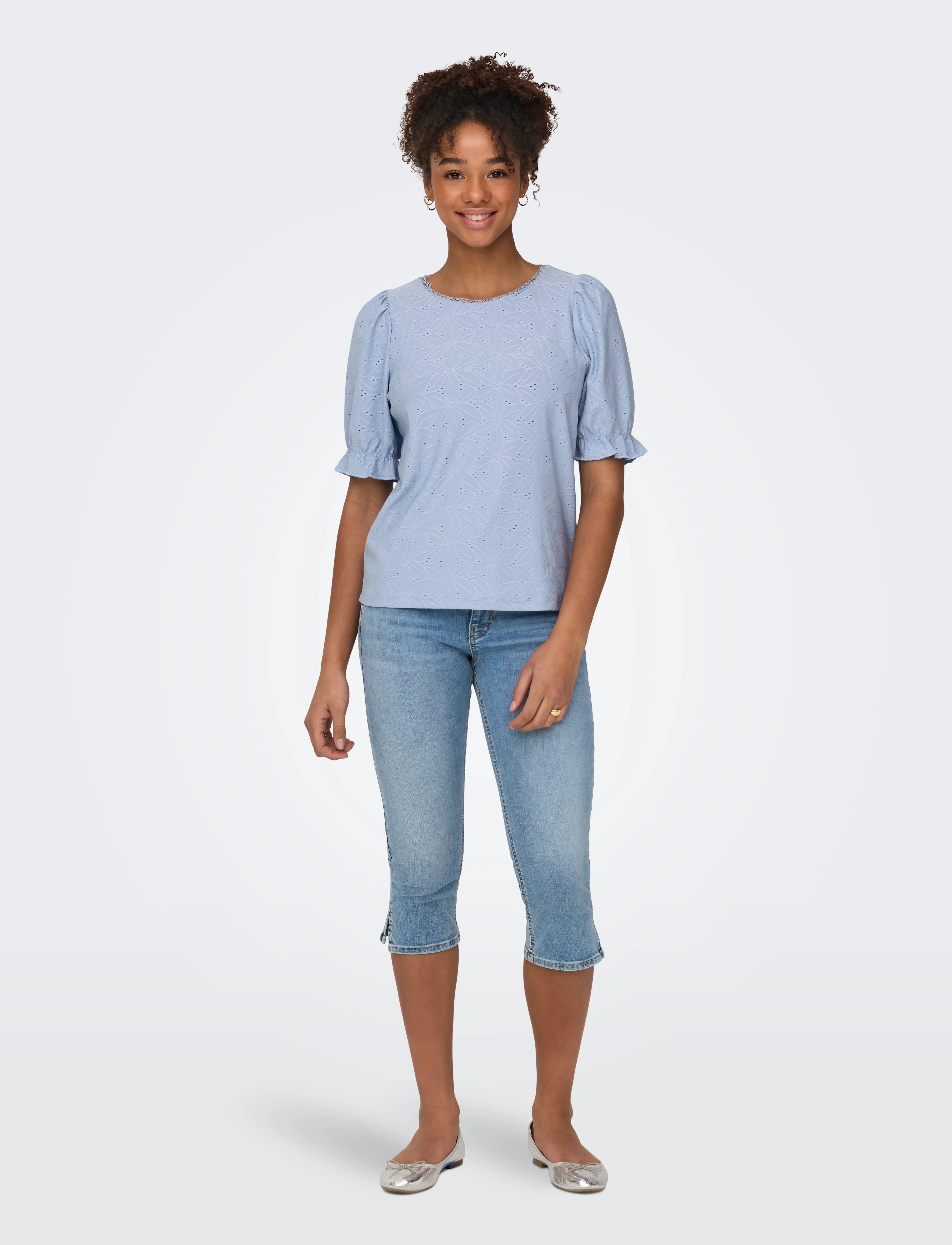 ONLY - ONLNEW SMILLA S/S PUFF TOP JRS - stutterma blússur - soft chambray - 4
