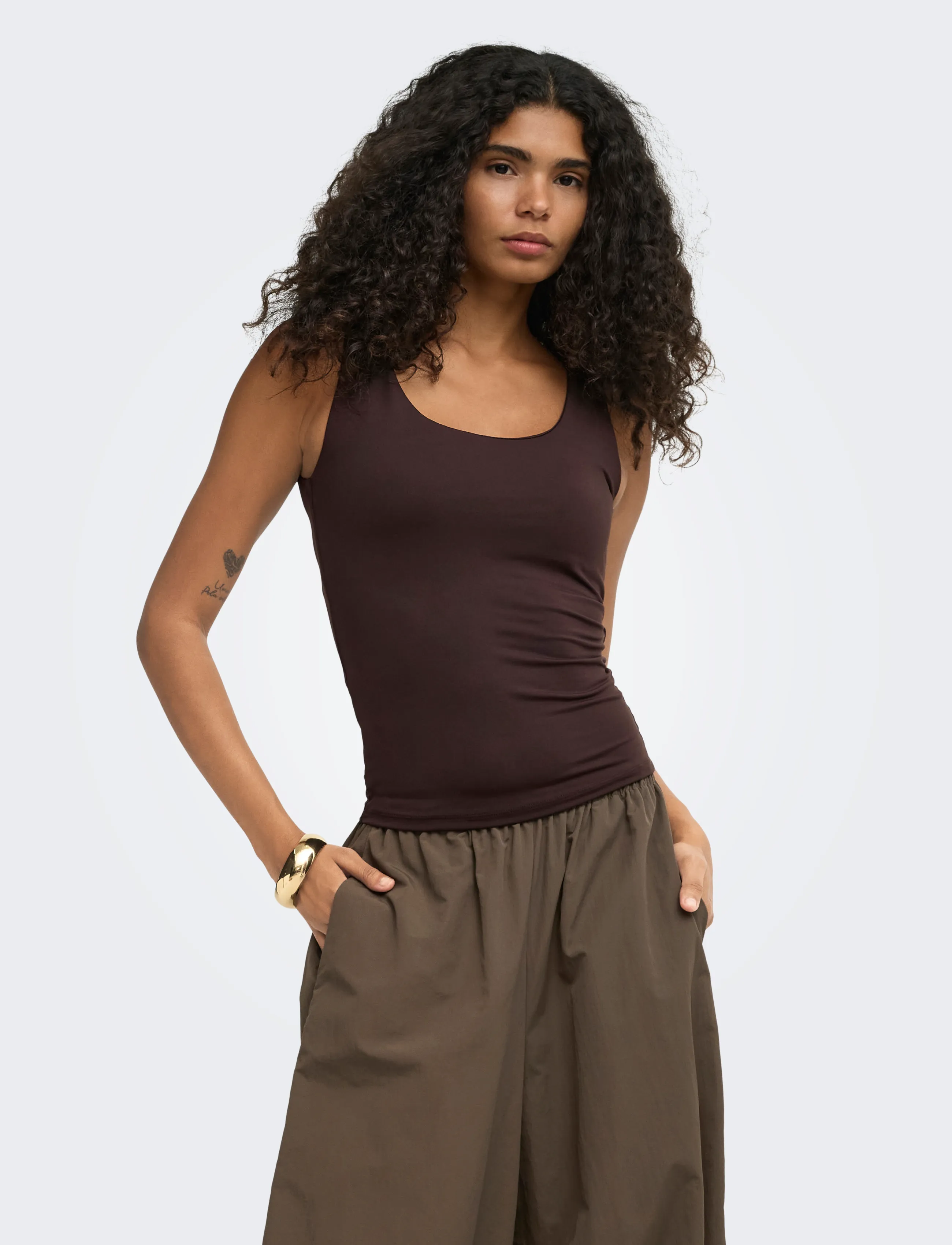 ONLY Onllone S/L 2-Way Top Jrs, XL, T-shirts & Oberteile, Braun - Sleeveless, Frauen