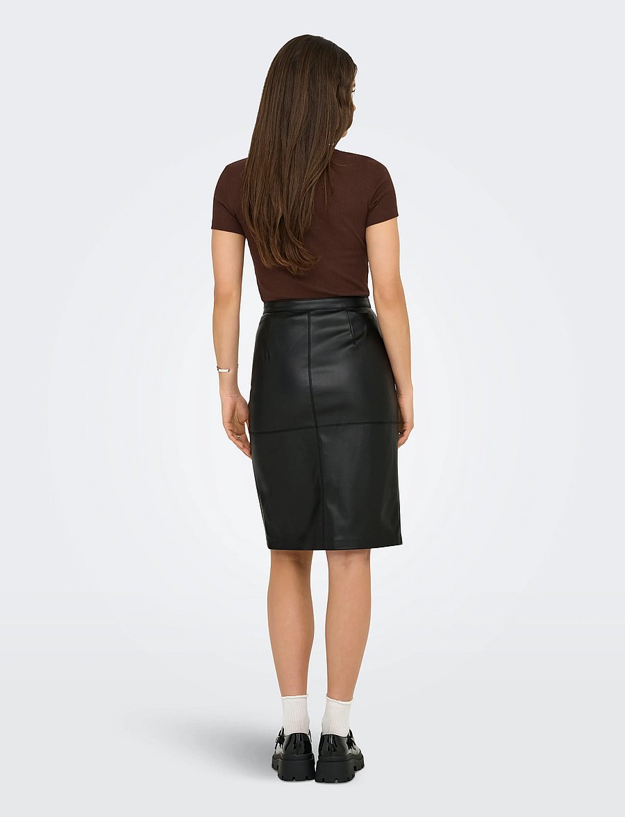 ONLY - ONLOLINE FAUX LEATHER SKIRT OTW NOOS - midiseelikud - black - 3