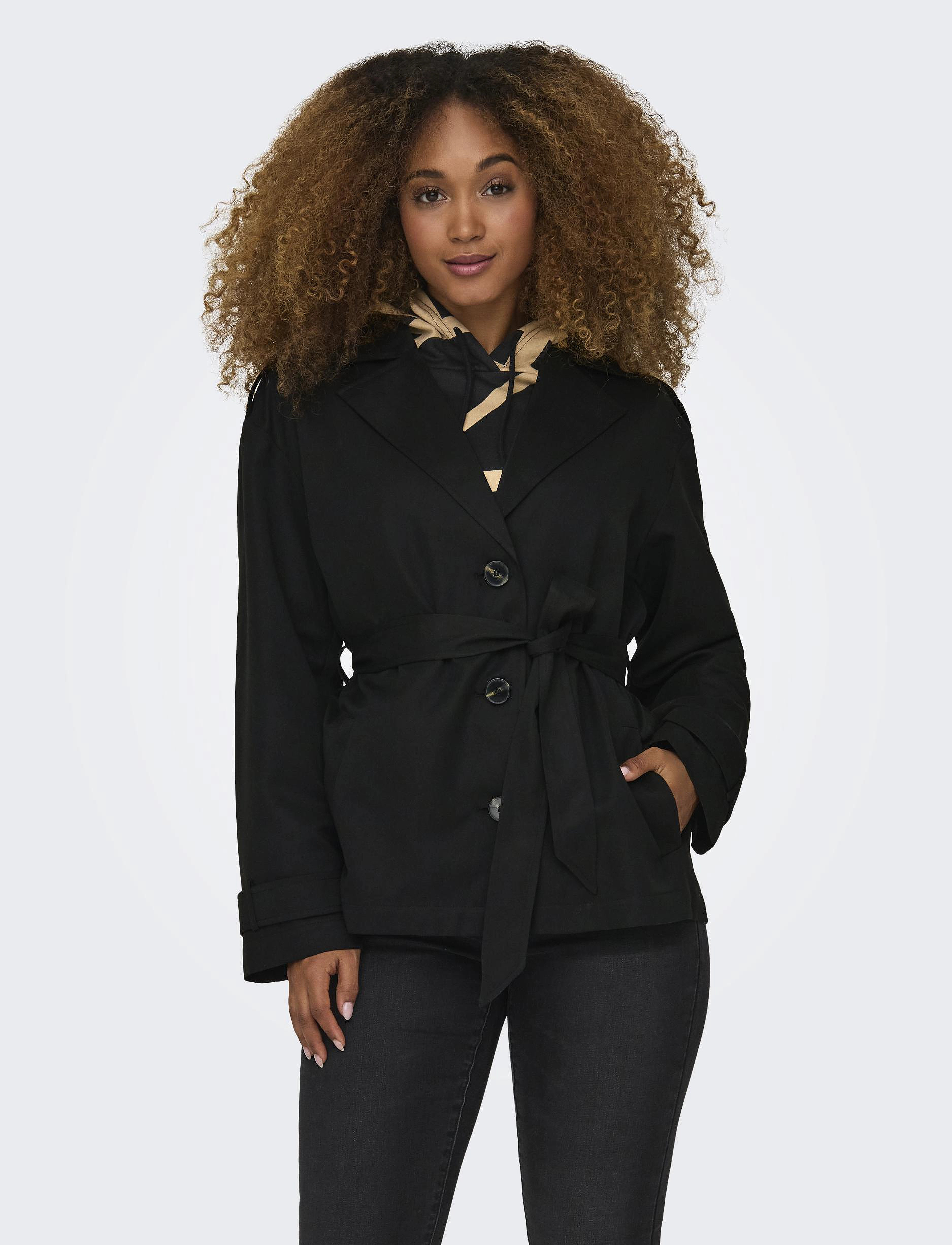 ONLY ONLLINE SHORT TRENCHCOAT OTW - Vårkappor - BLACK / black