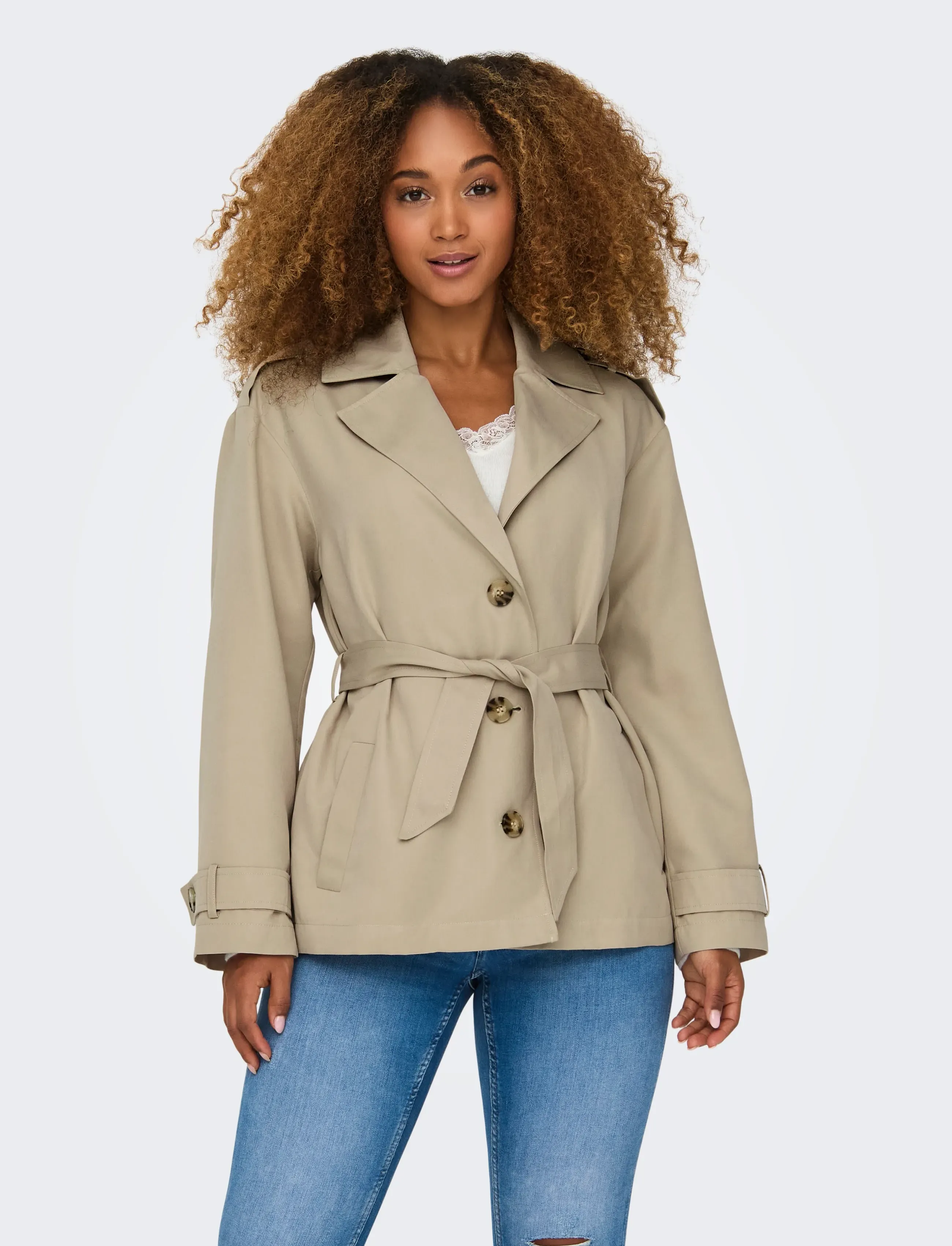 ONLY ONLLINE SHORT TRENCHCOAT OTW - Trenchcoats - HUMUS / beige