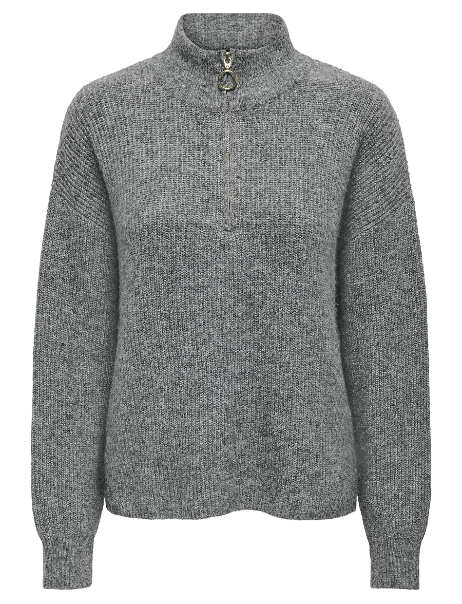 ONLY - ONLTOKYO SOLID L/S ZIP PULLOVER KNT NOOS - pulls - dark grey melange - 1