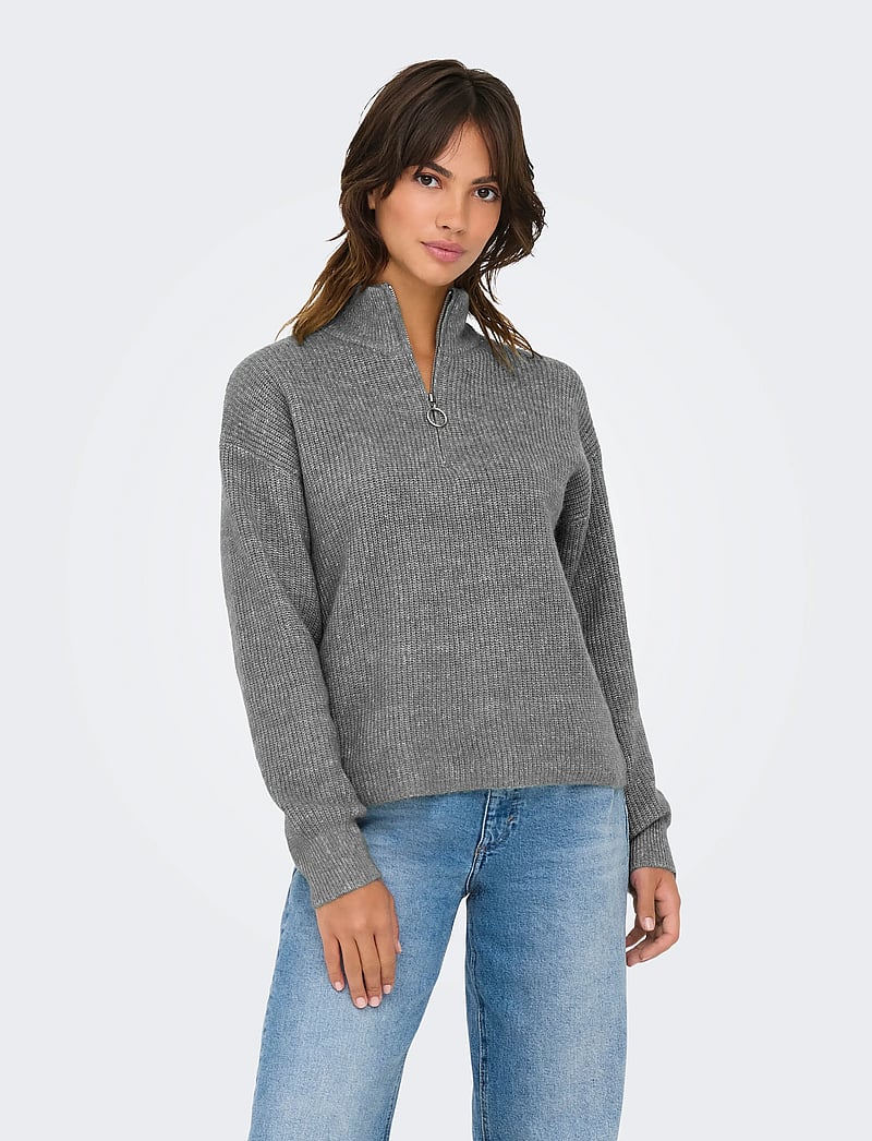 ONLY - ONLTOKYO SOLID L/S ZIP PULLOVER KNT NOOS - stickade tröjor - dark grey melange - 0